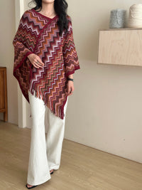Kai Zig Zag Chevron Knitted Cape Red