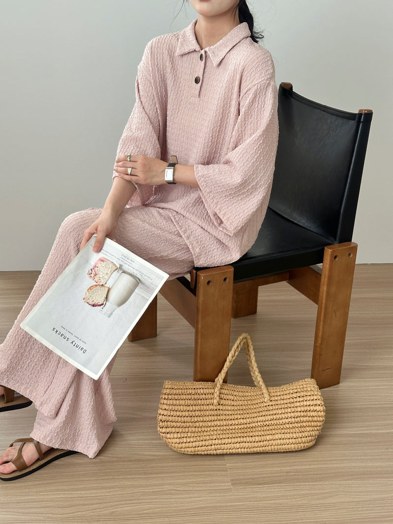 Laya Baby Pink Textured Suit