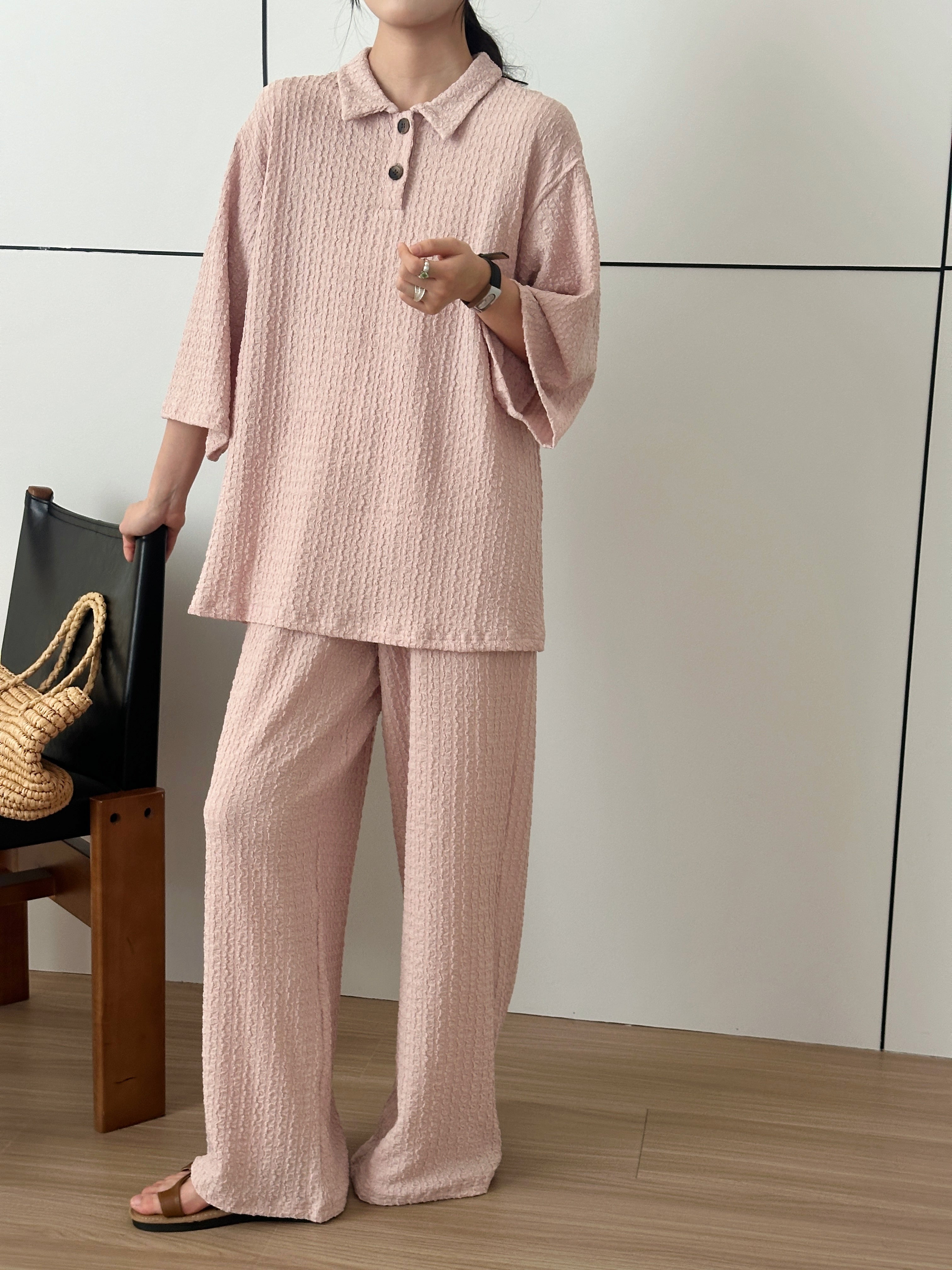 Laya Baby Pink textured suit