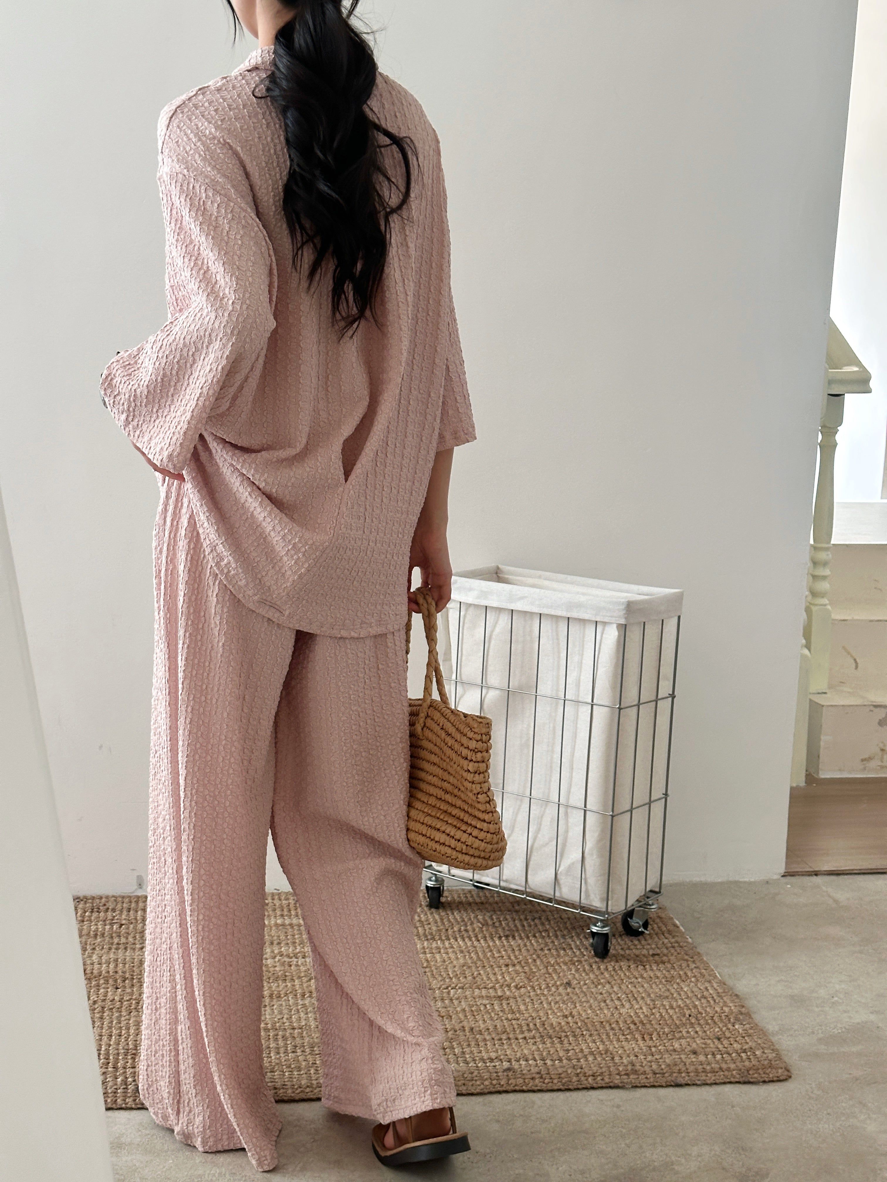 Laya Baby Pink textured suit