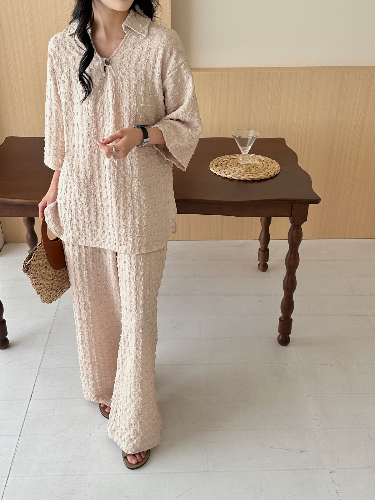 Zaira Oatmilk Textured Suit