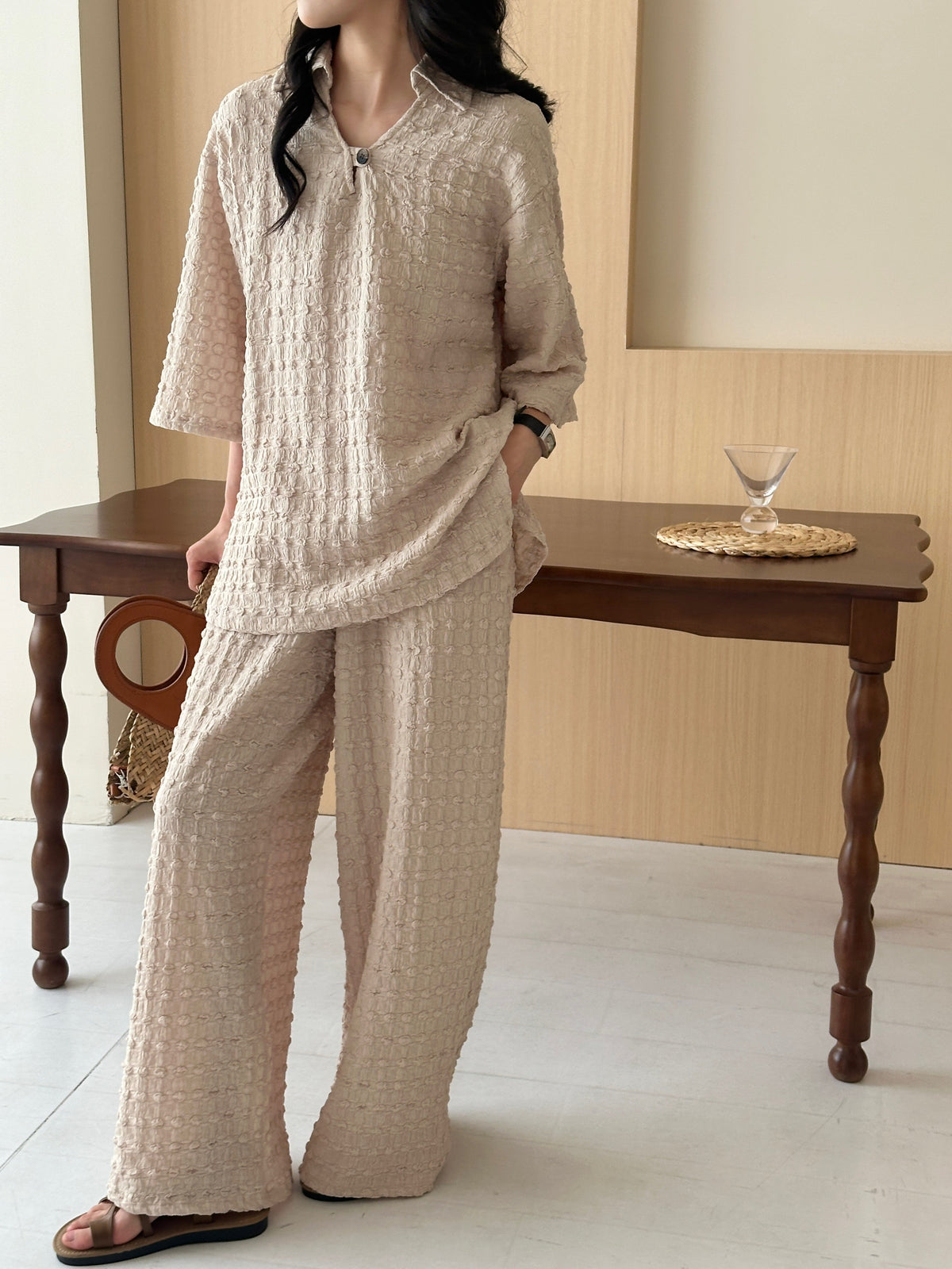 Zaira Oatmilk Textured Suit
