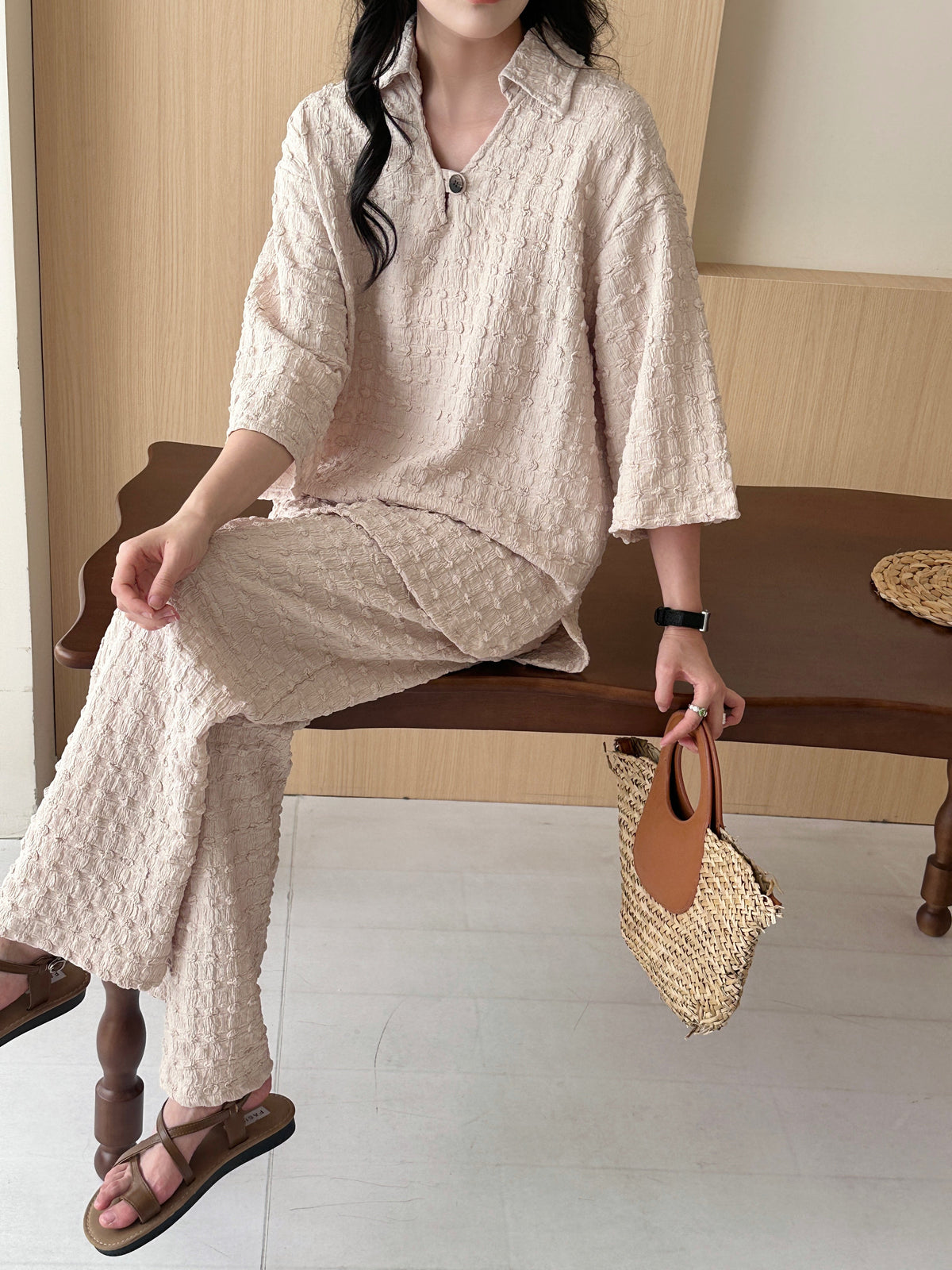 Zaira Oatmilk Textured Suit