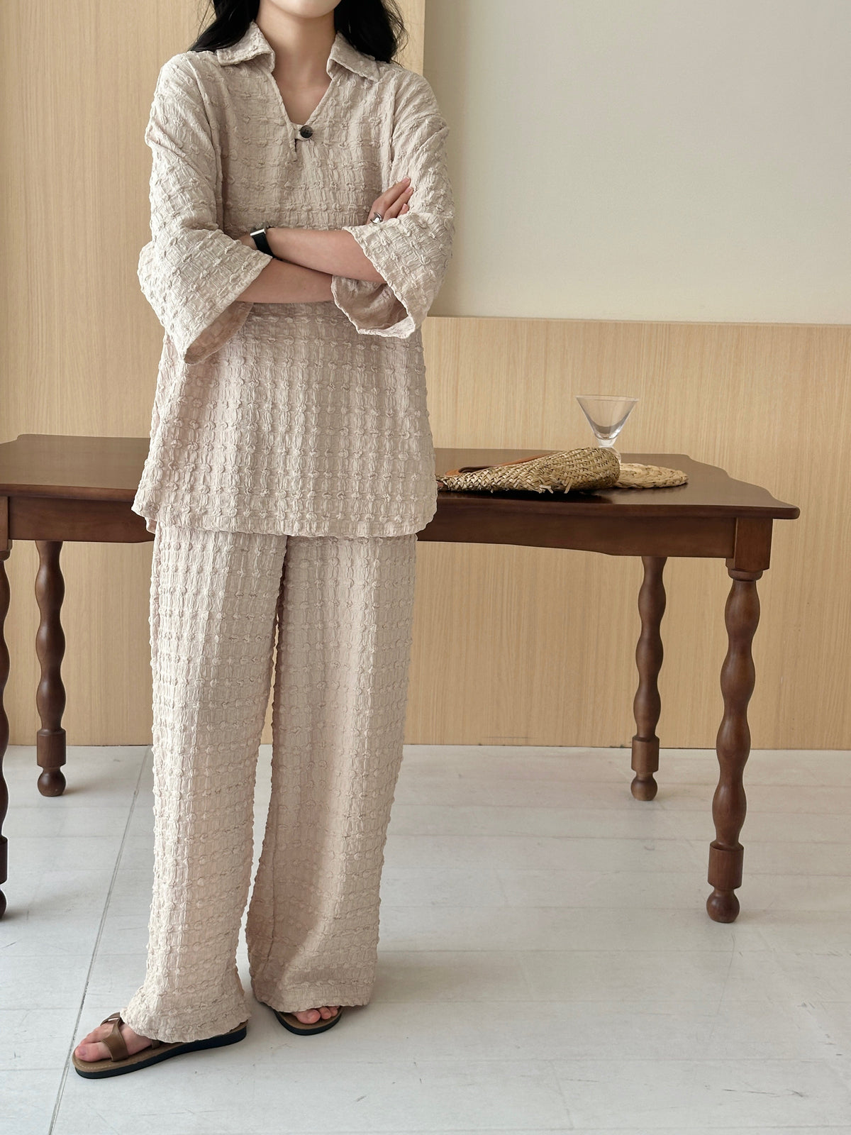 Zaira Oatmilk Textured Suit