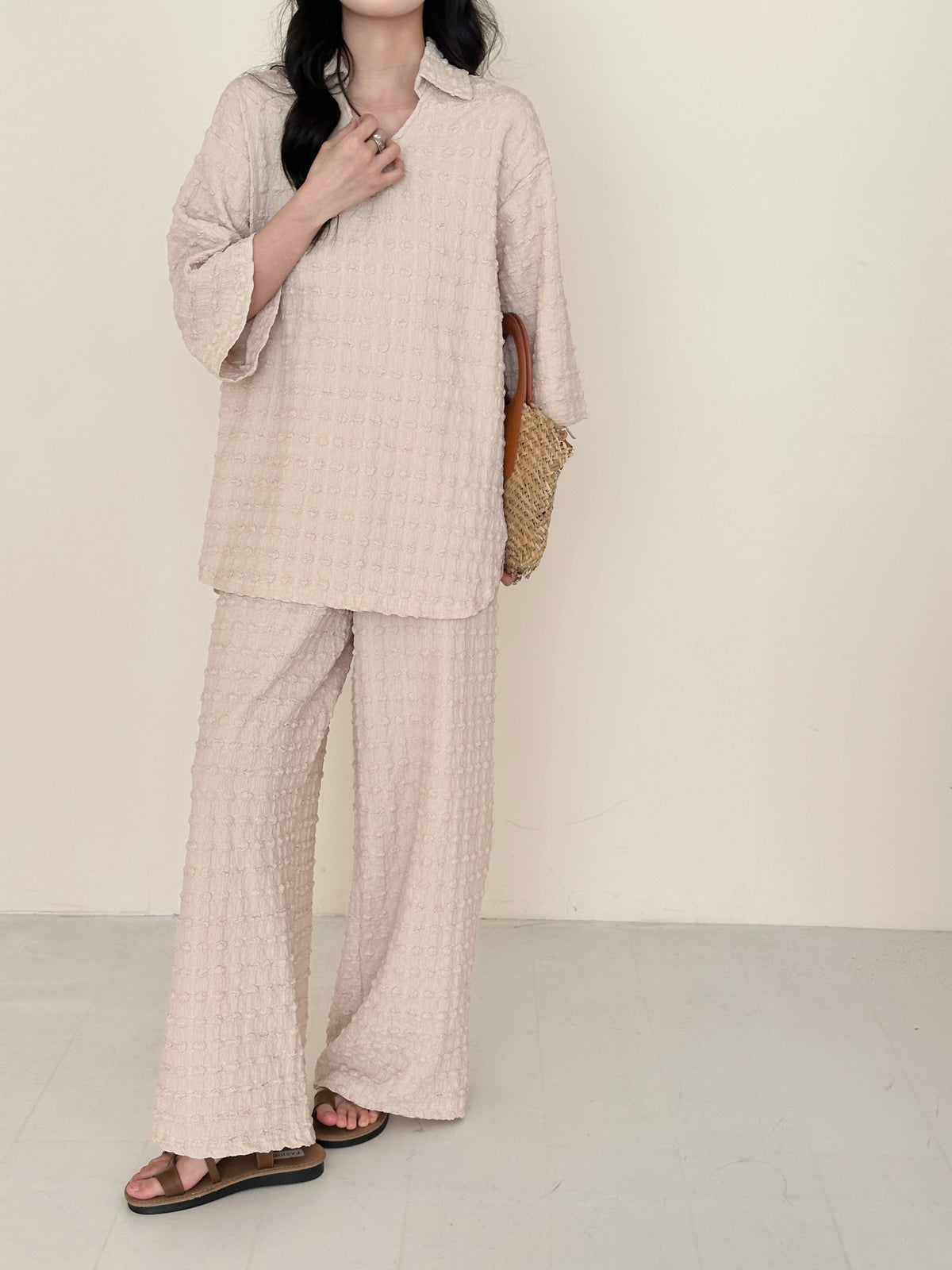 Zaira Oatmilk Textured Suit