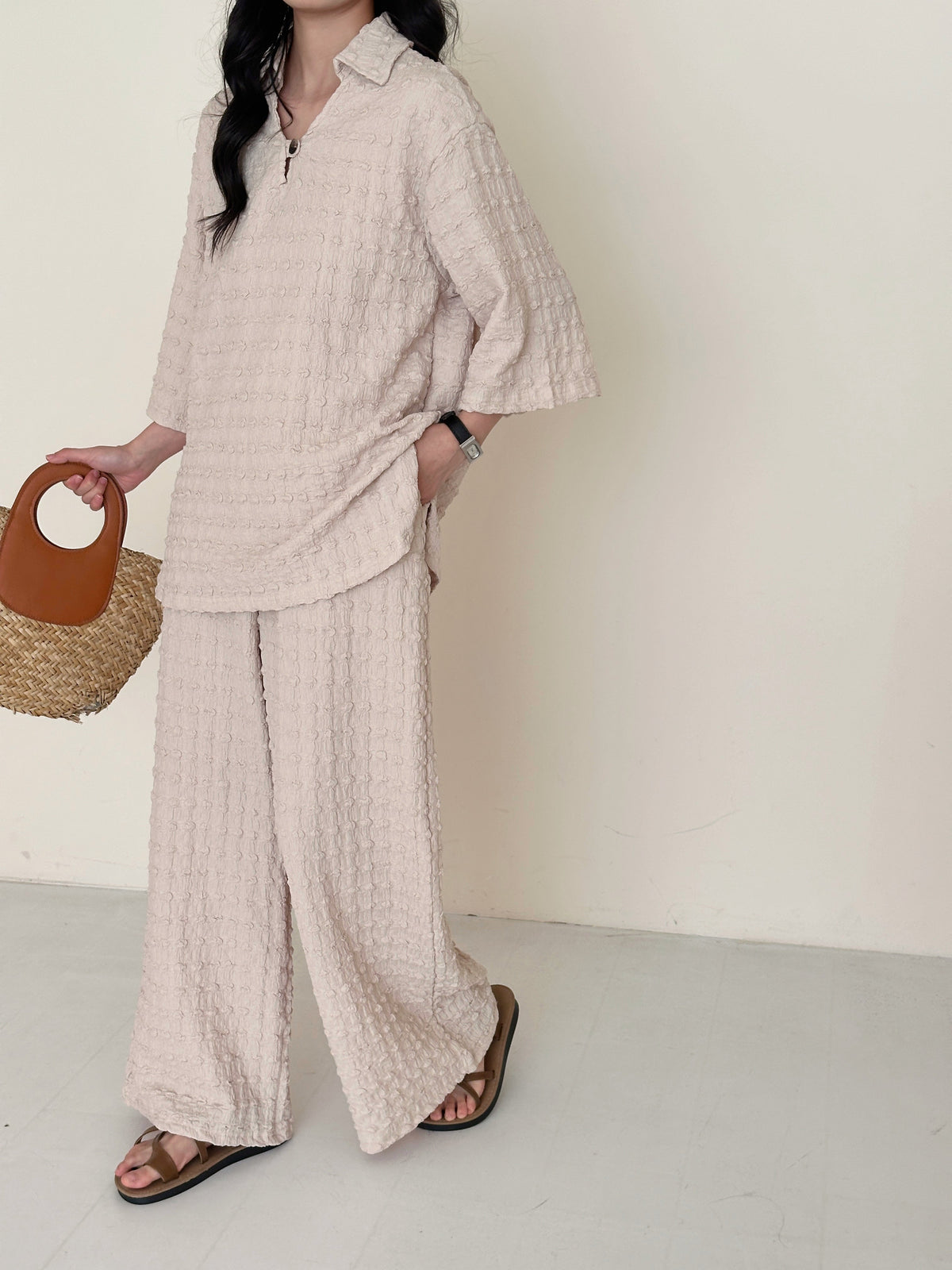 Zaira Oatmilk Textured Suit