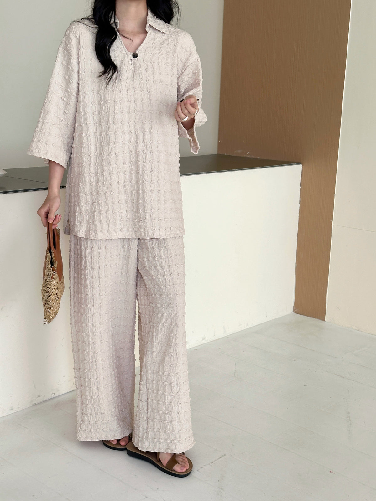 Zaira Oatmilk Textured Suit