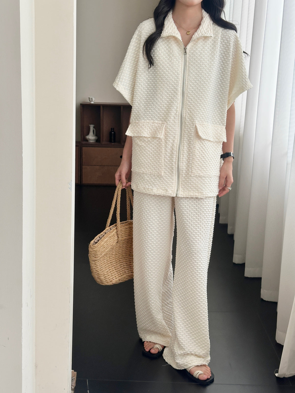 Naira Pearl Textured Suit with Zipper
