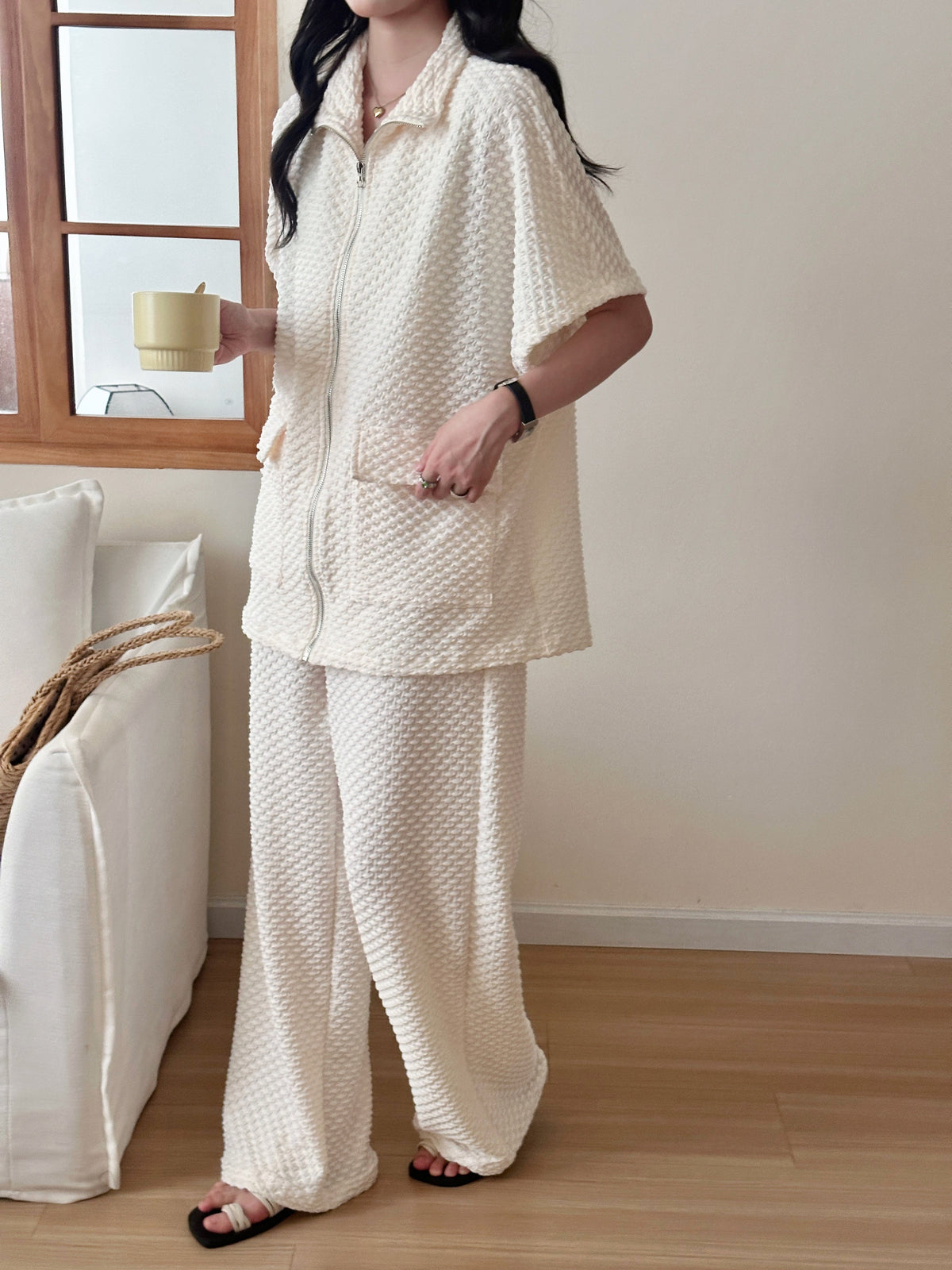 Naira Pearl Textured Suit with Zipper