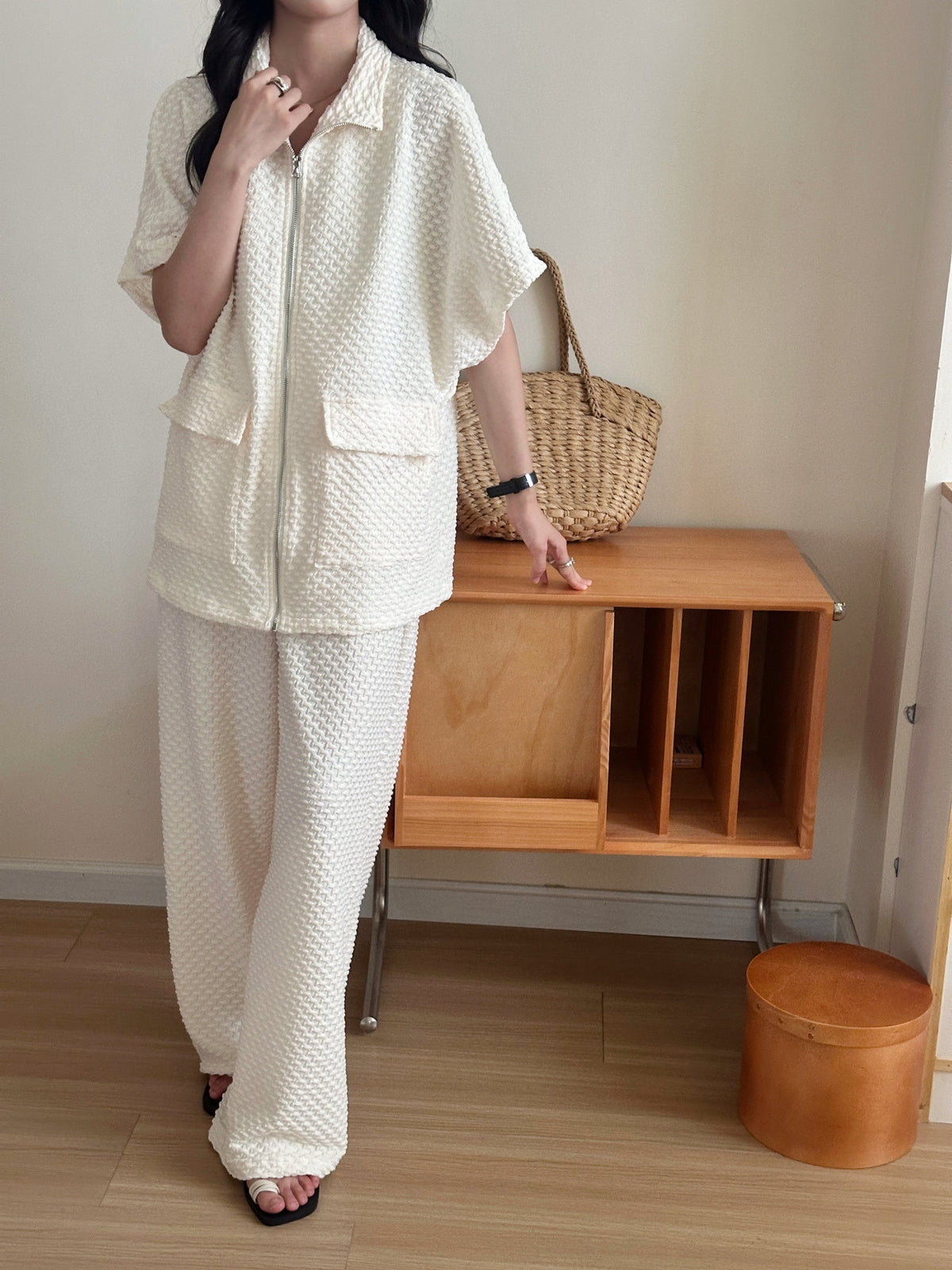 Naira Pearl Textured Suit with Zipper