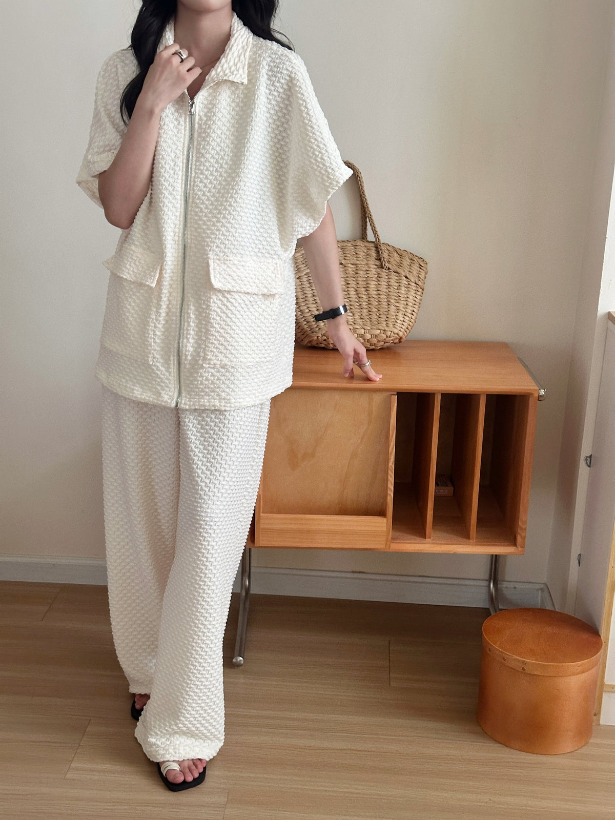Naira Pearl Textured Suit with Zipper