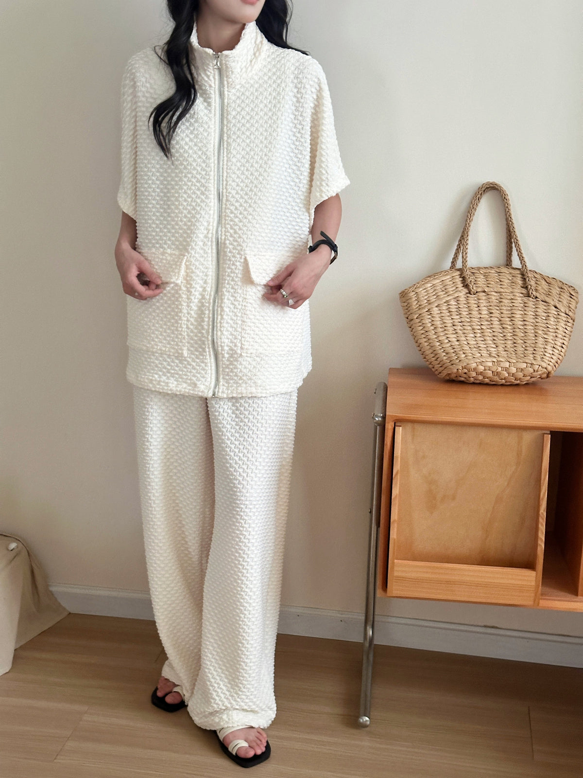 Naira Pearl Textured Suit with Zipper