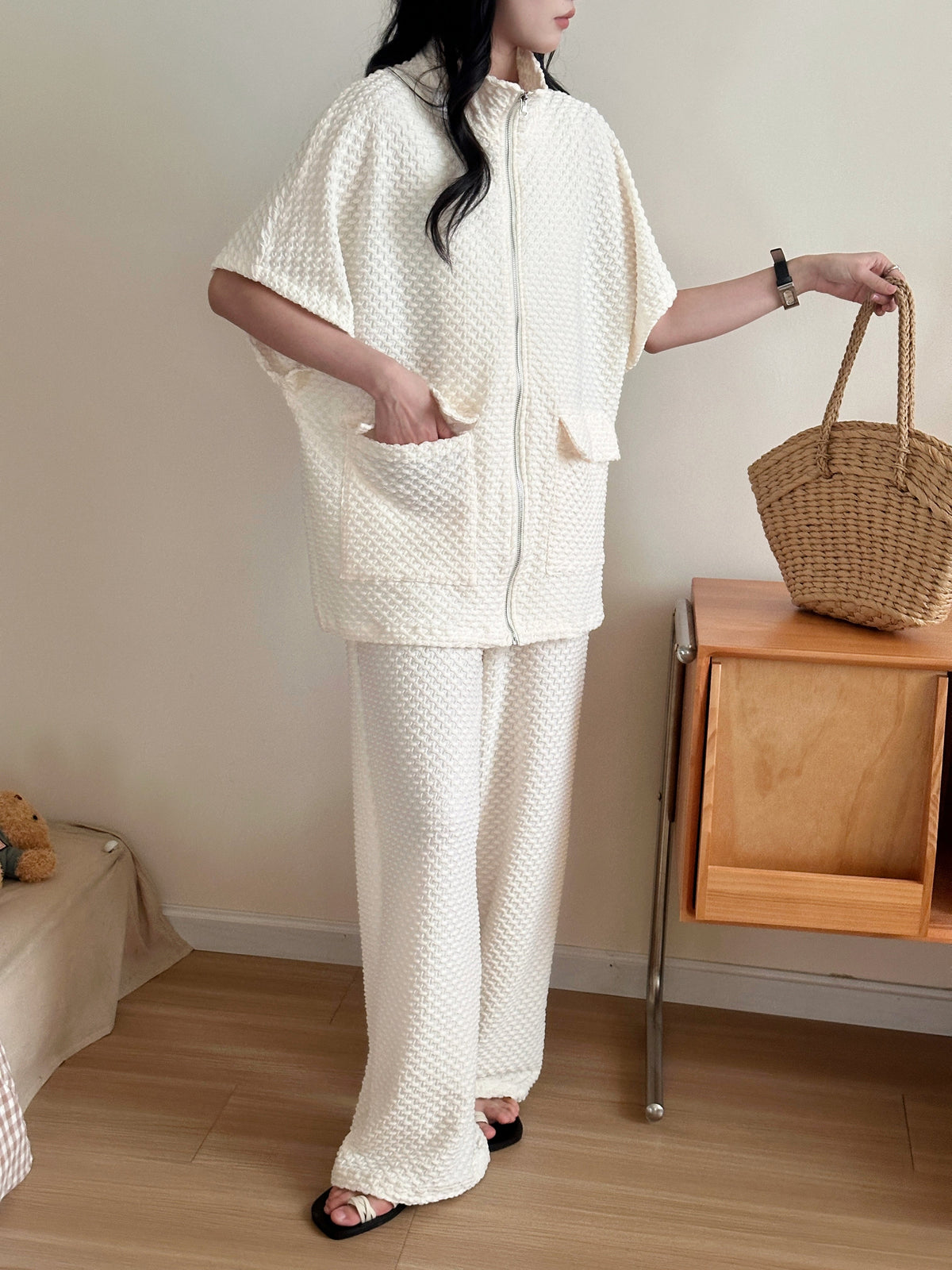 Naira Pearl Textured Suit with Zipper