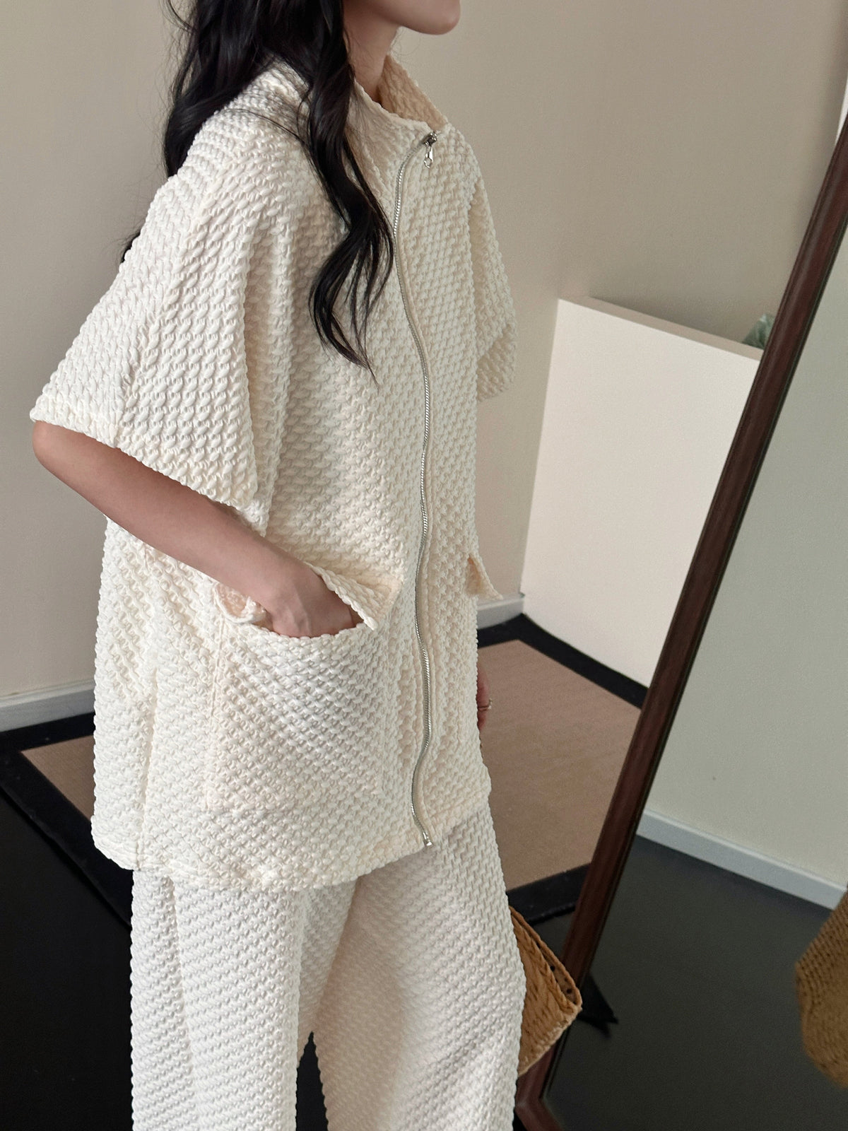 Naira Pearl Textured Suit with Zipper