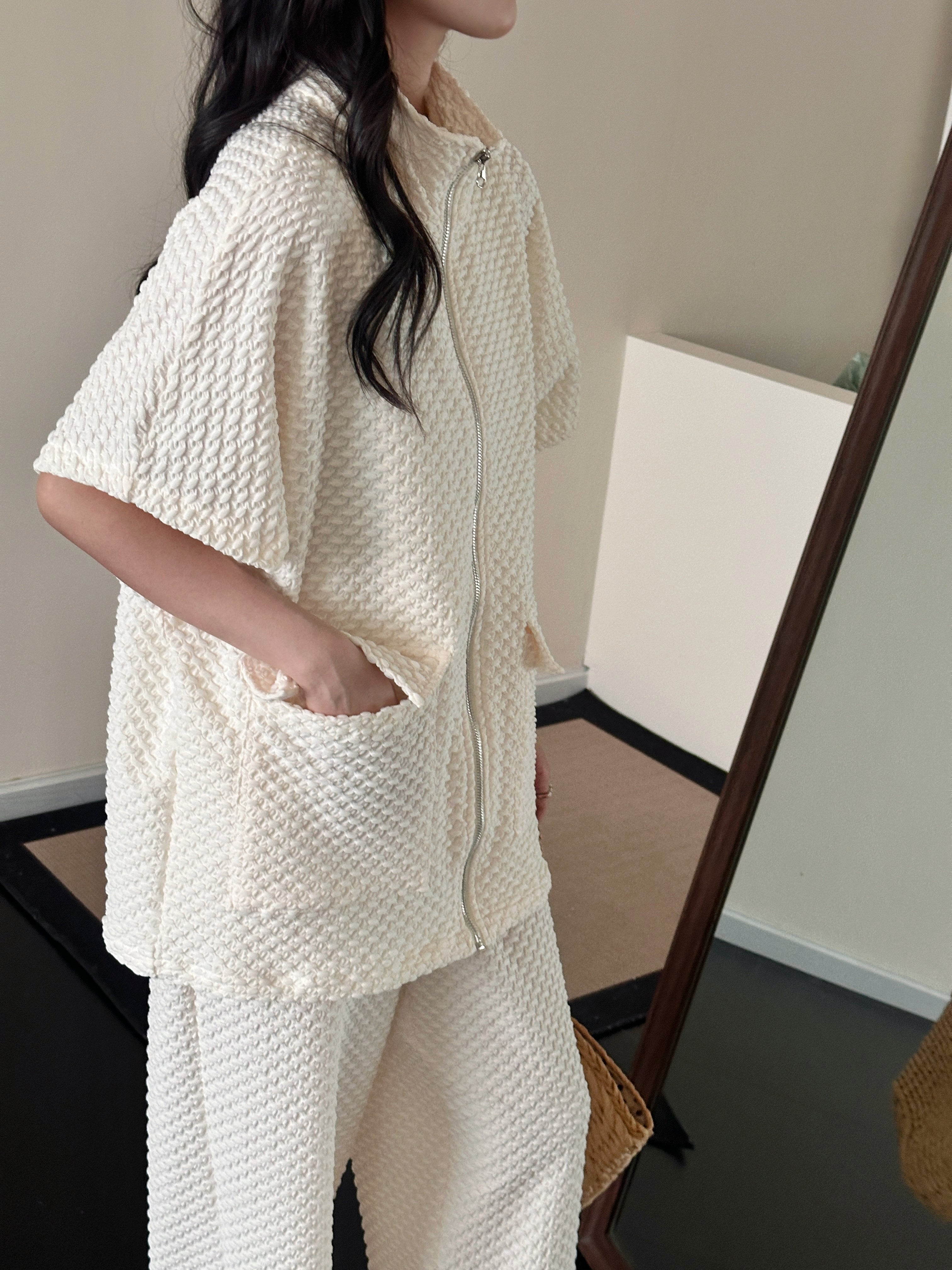 Naira Pearl Textured Suit with Zipper