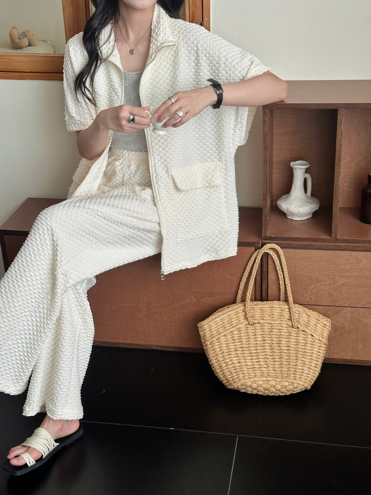 Naira Pearl Textured Suit with Zipper