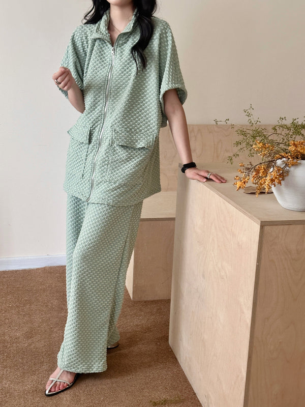 Naira Pistachio Textured Suit with Zipper