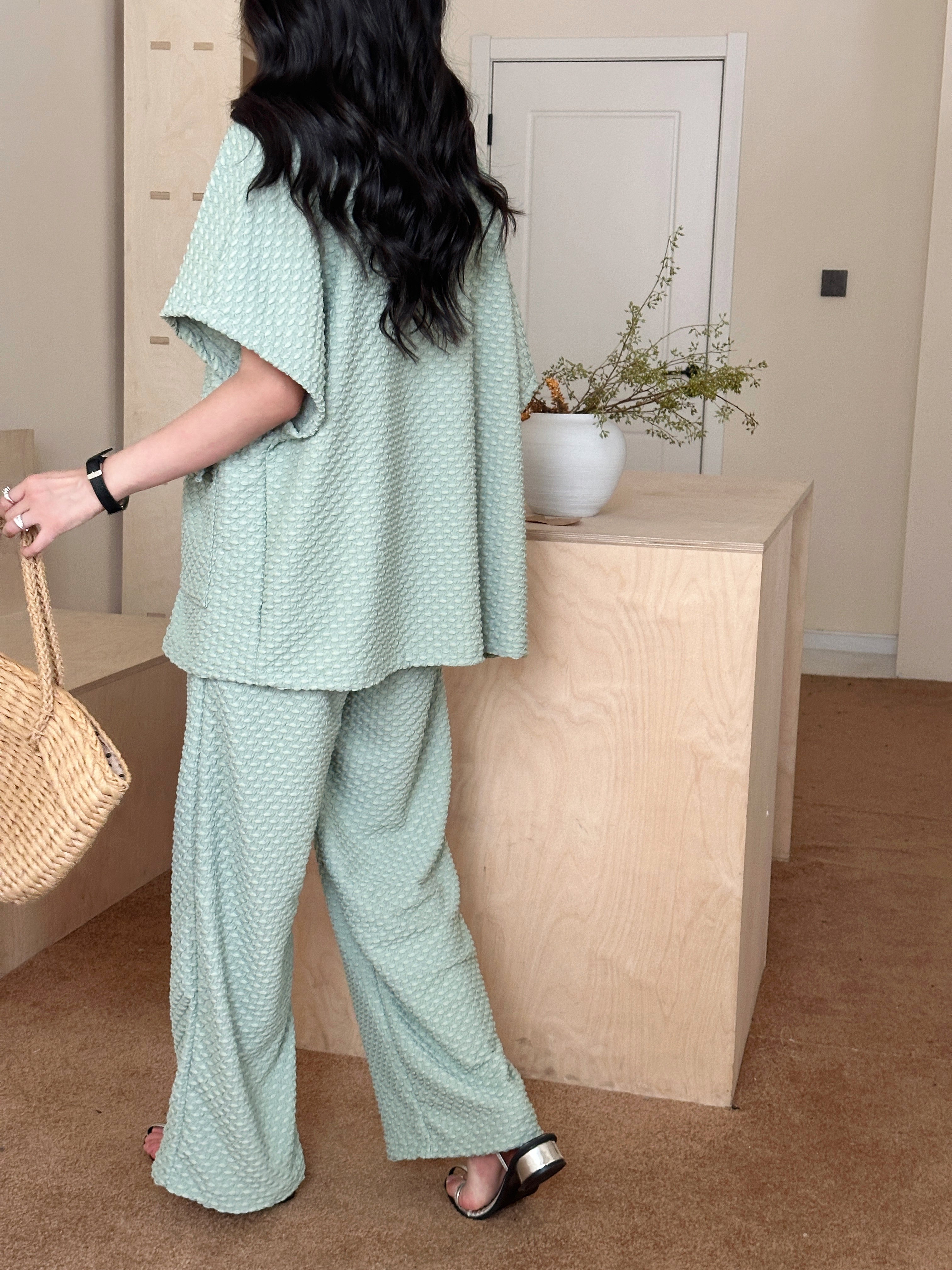 Naira Pistachio Textured Suit with Zipper