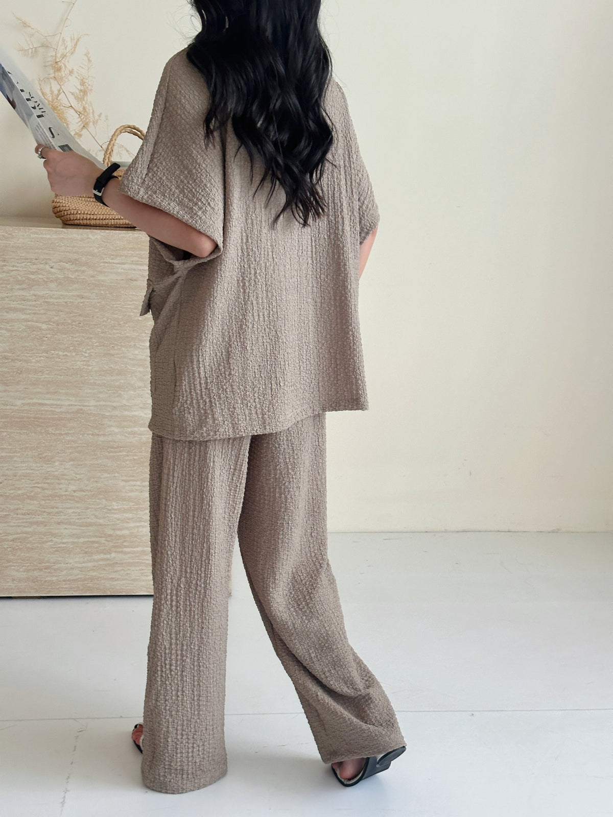 Roohi Mocca Mousse Textured Suit with Full Zipper