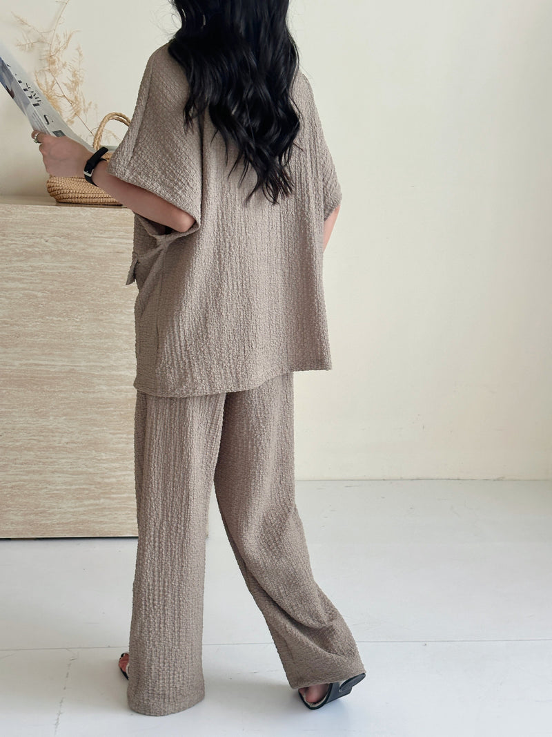 Roohi Mocca Mousse Textured Suit with Full Zipper