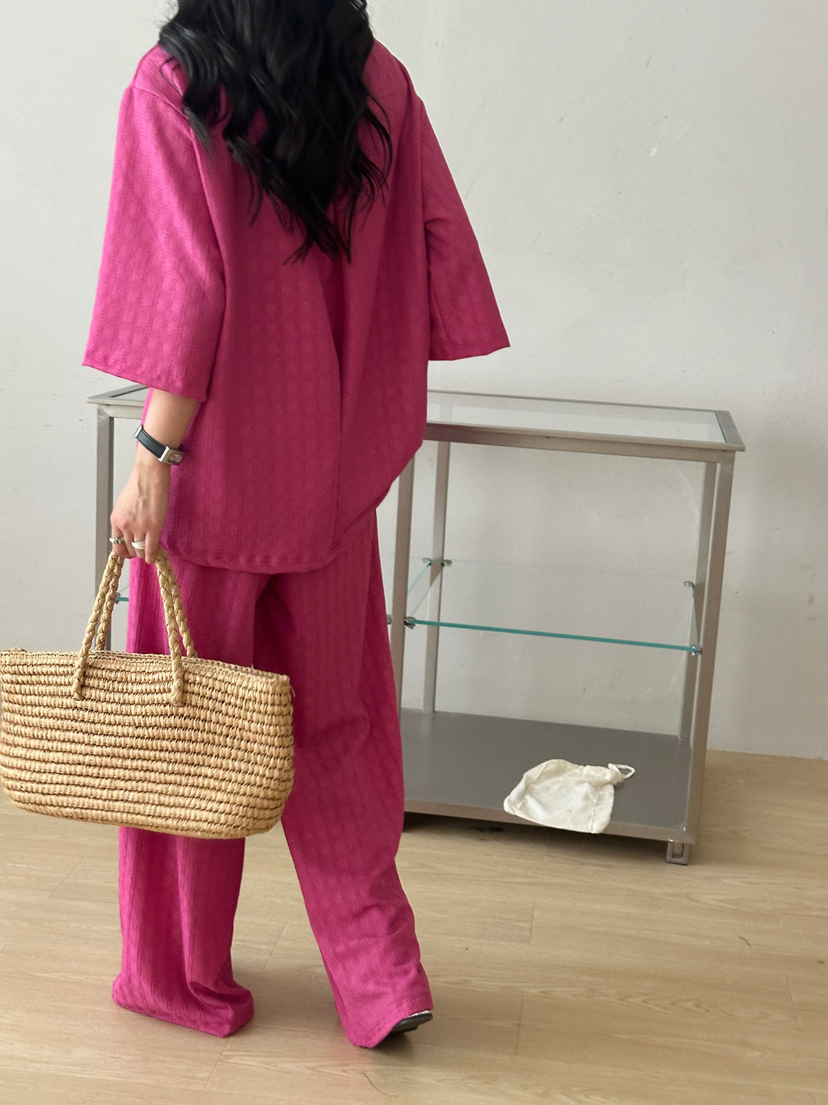 Raha Fuchsia Textured Suit with Zipper