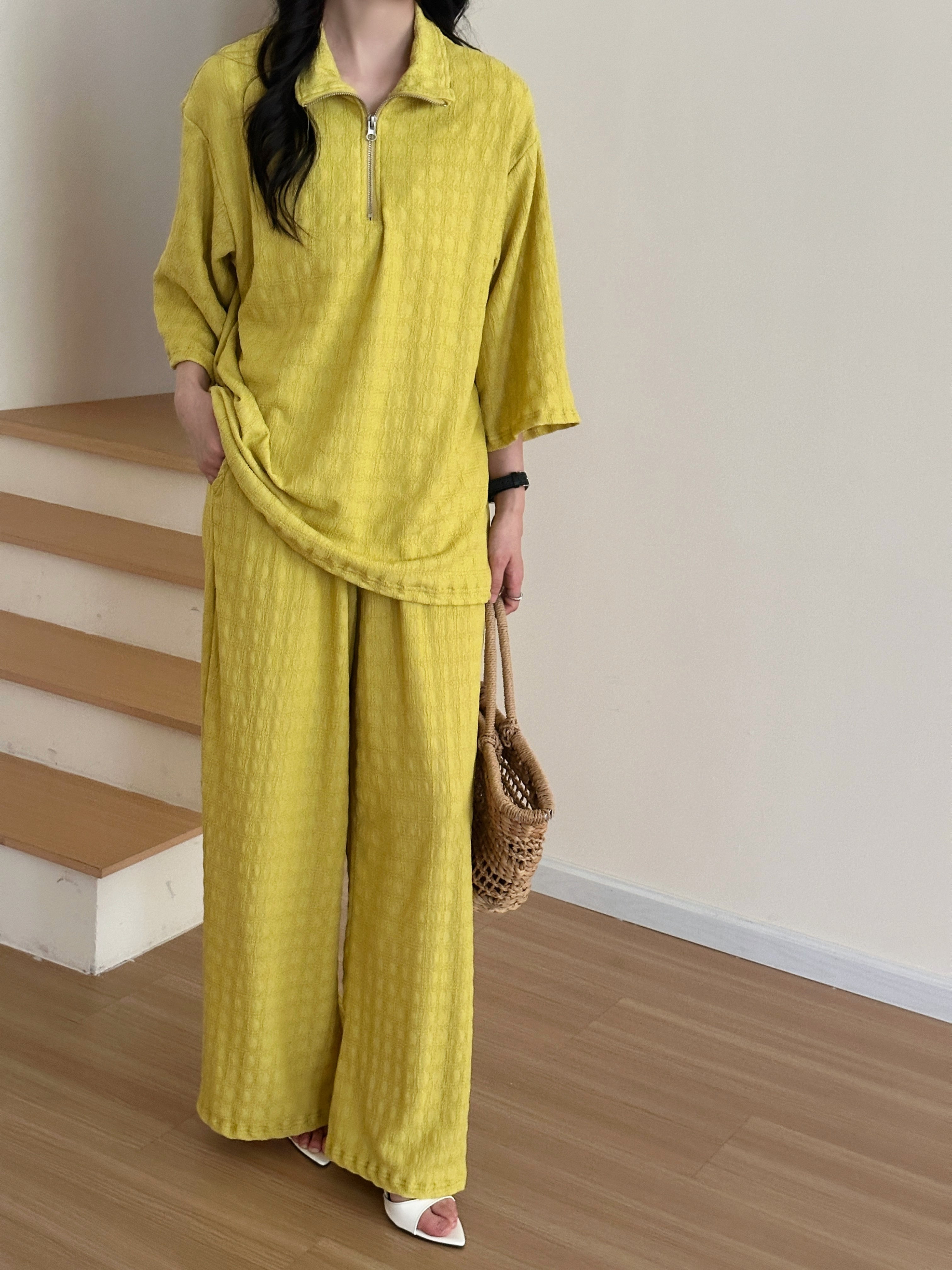 Raha Marigold Textured Suit with Zipper