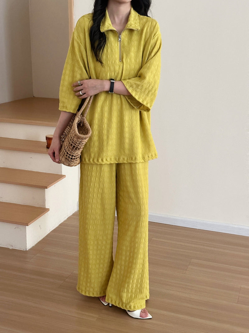 Raha Marigold Textured Suit With Zipper