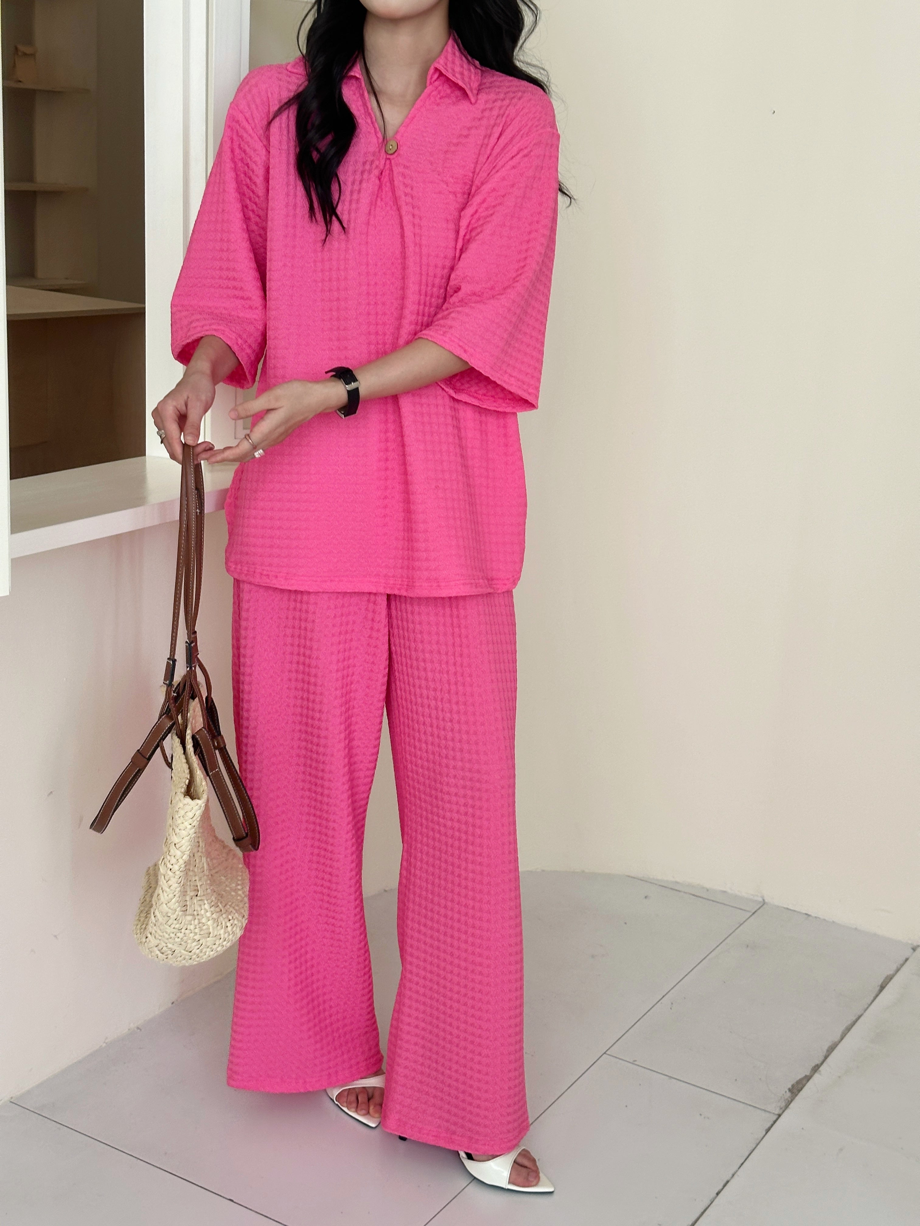 Sara Blossom Pink Textured Suit