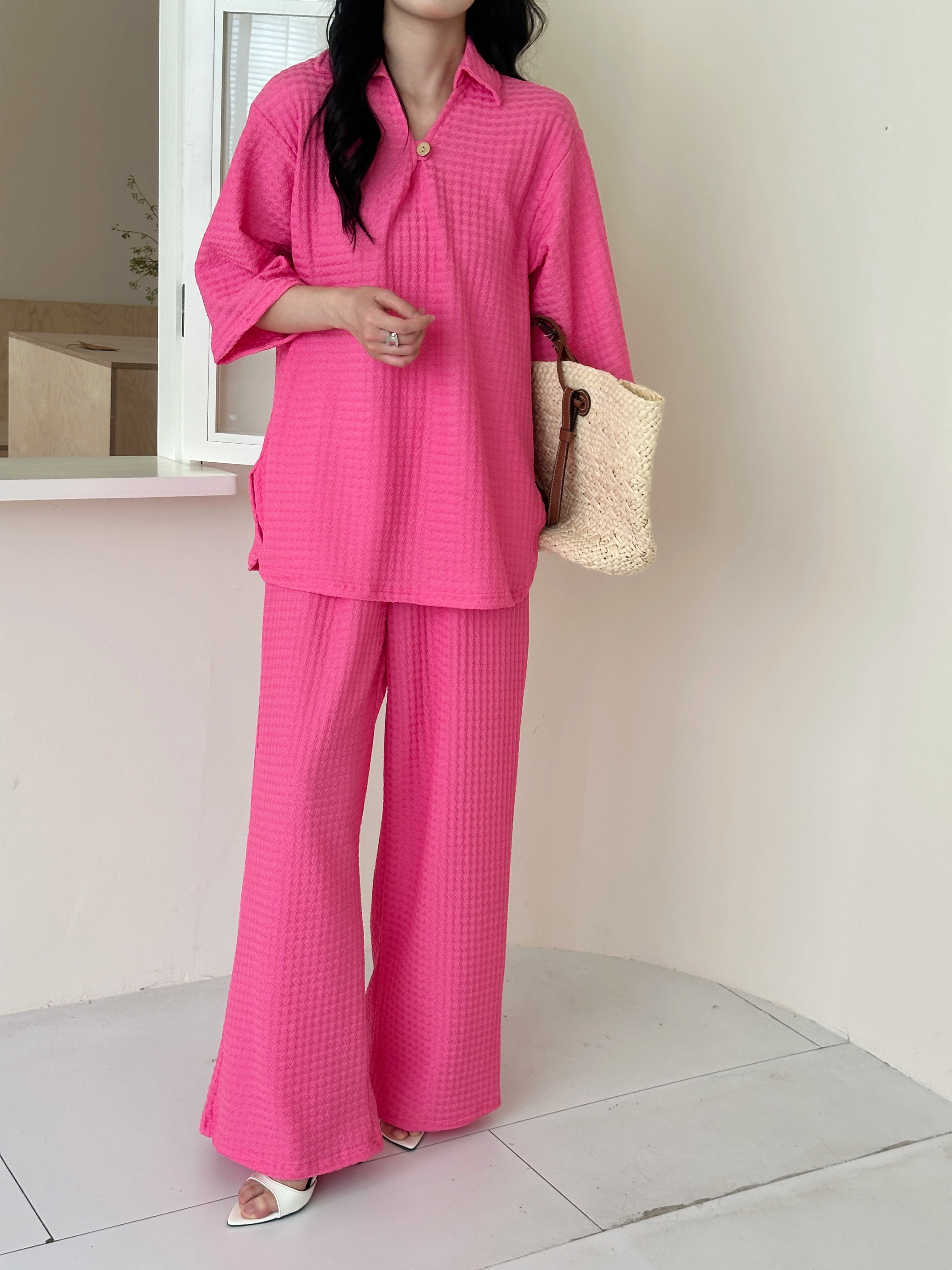 Sara Blossom Pink Textured Suit