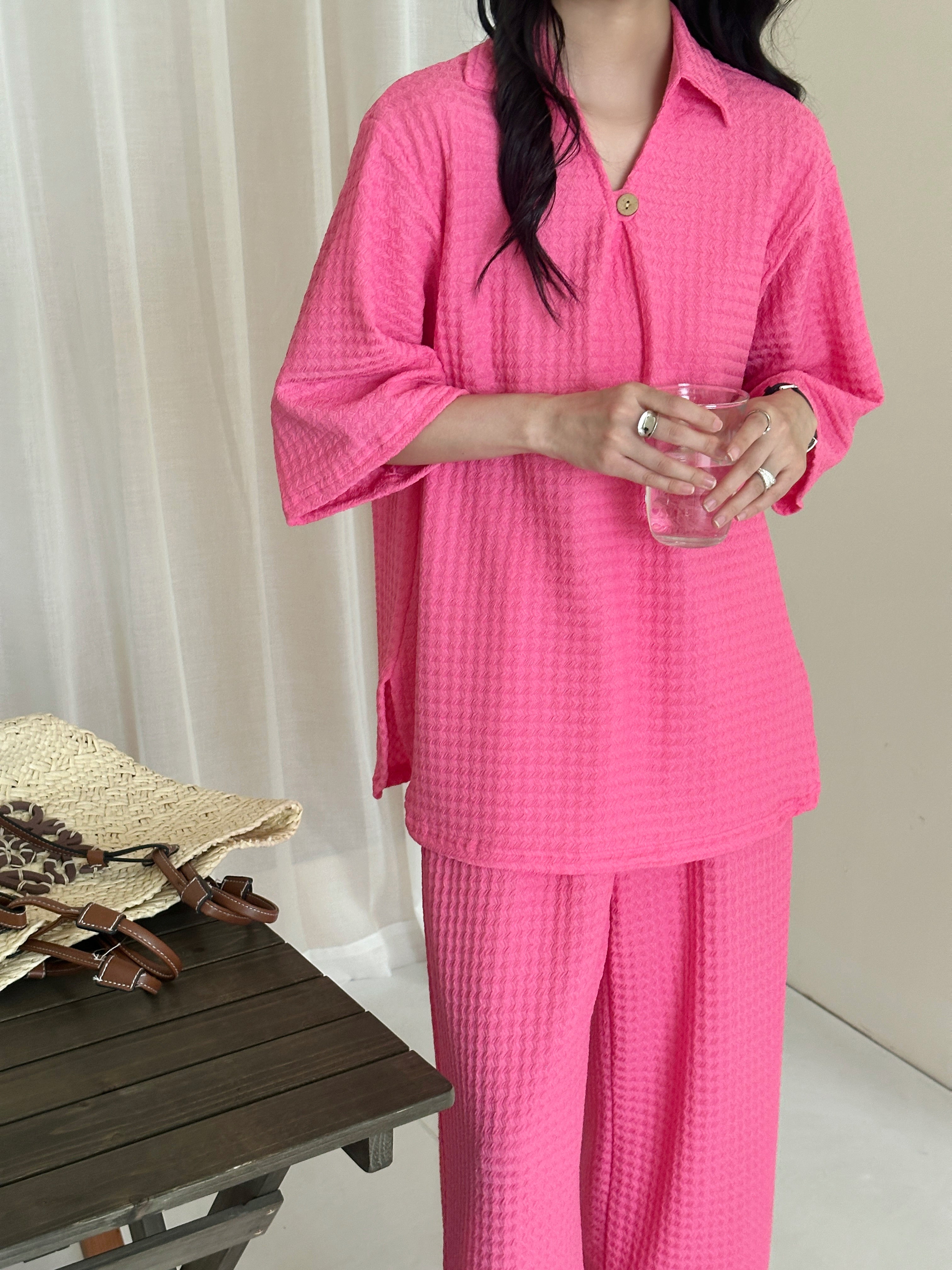 Sara Blossom Pink Textured Suit