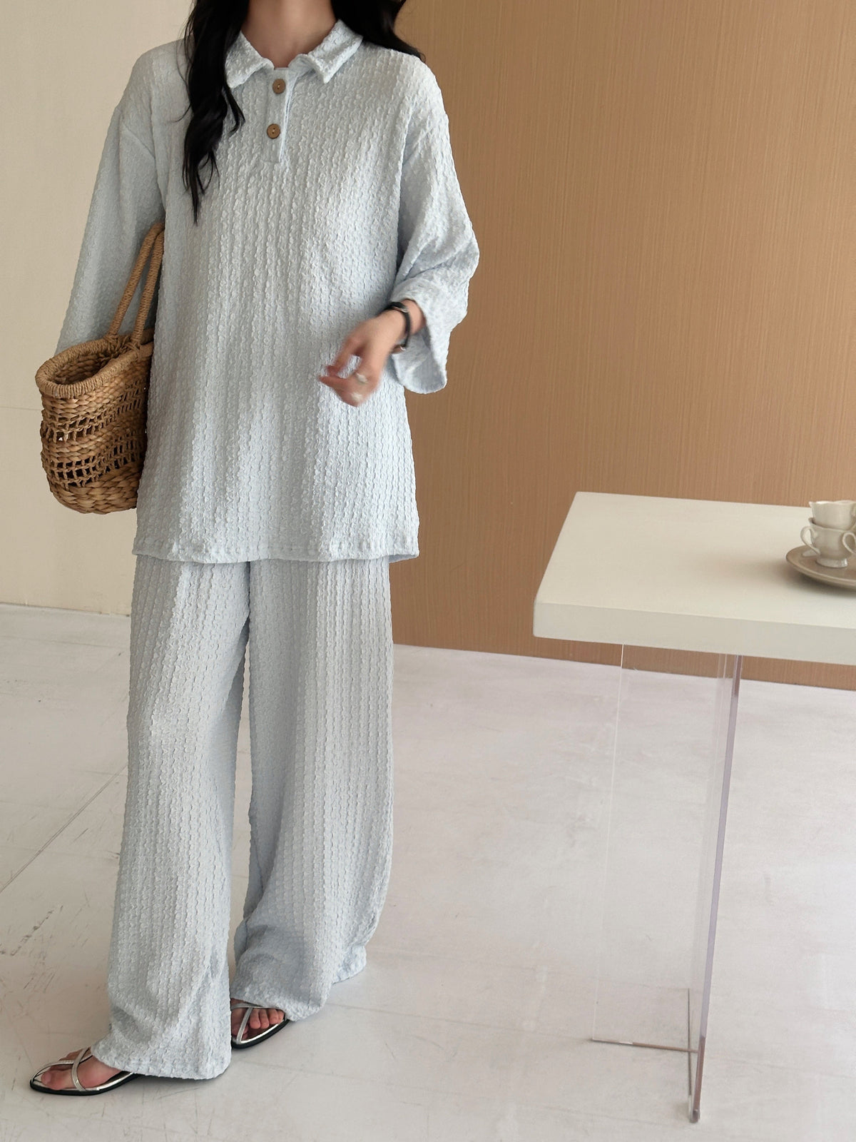Laya Pale Blue textured suit