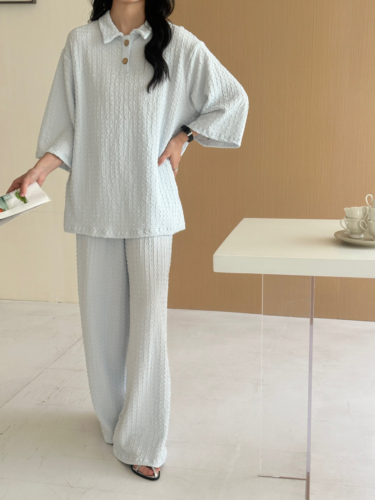 Laya Pale Blue textured suit