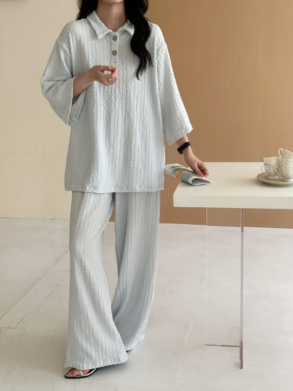 Laya Pale Blue textured suit
