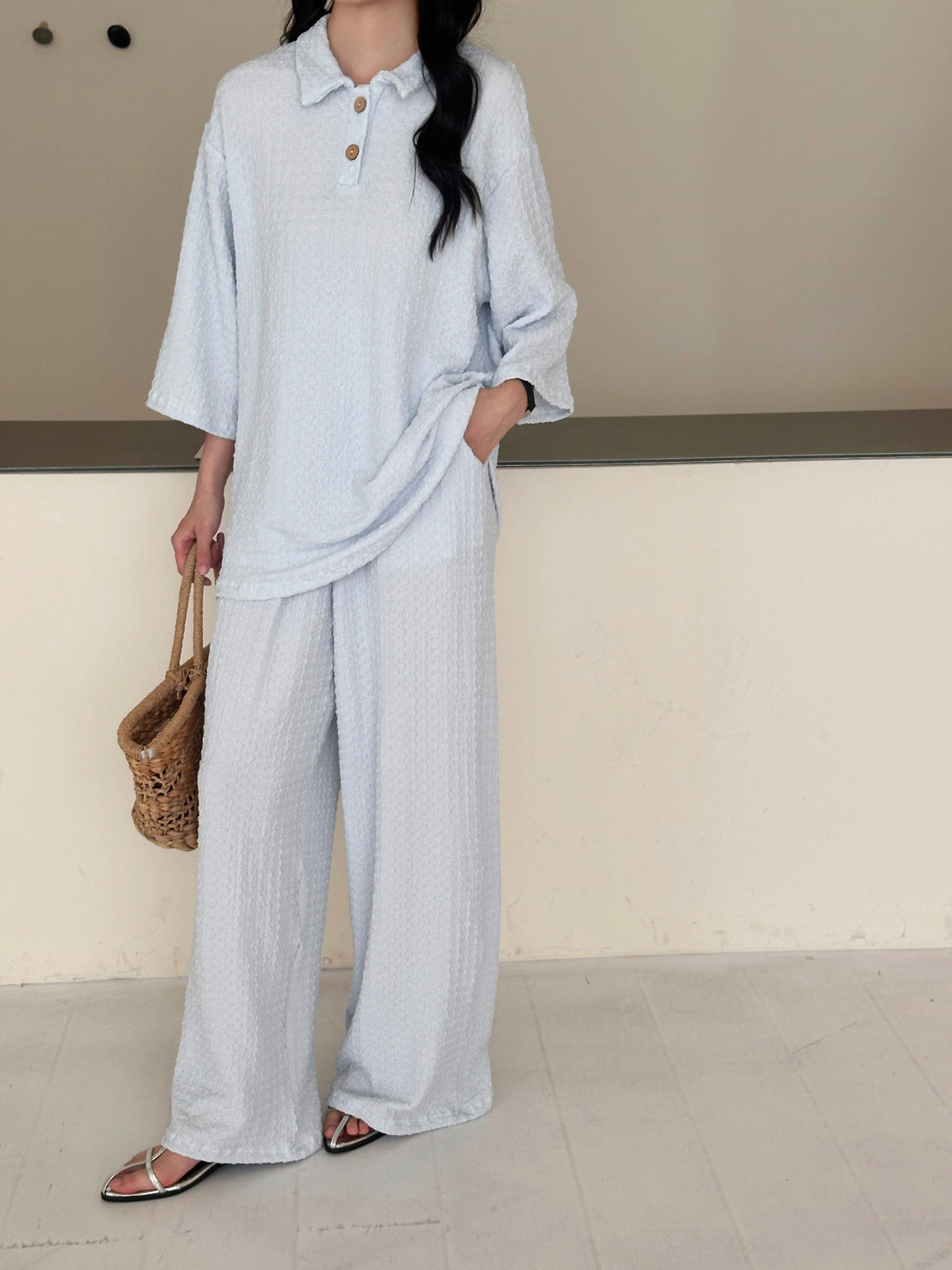 Laya Pale Blue textured suit