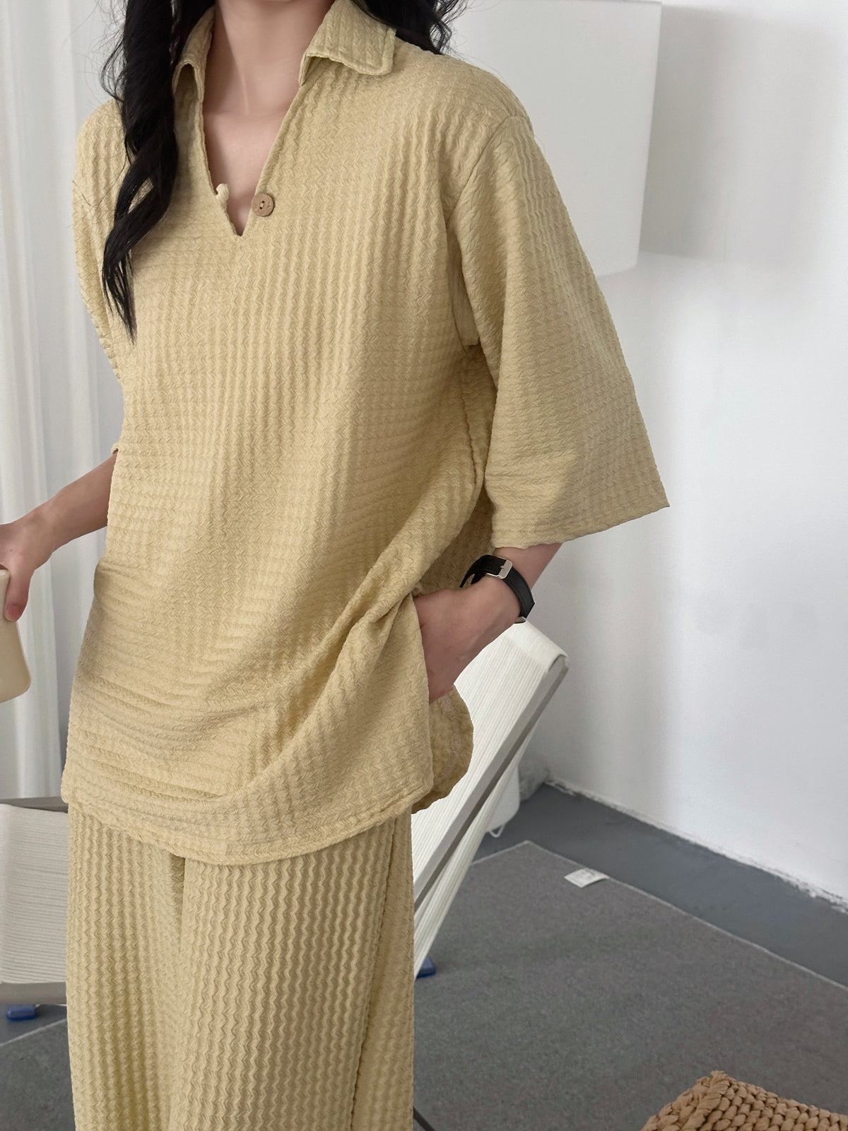 Sara Butter Yellow Textured suit