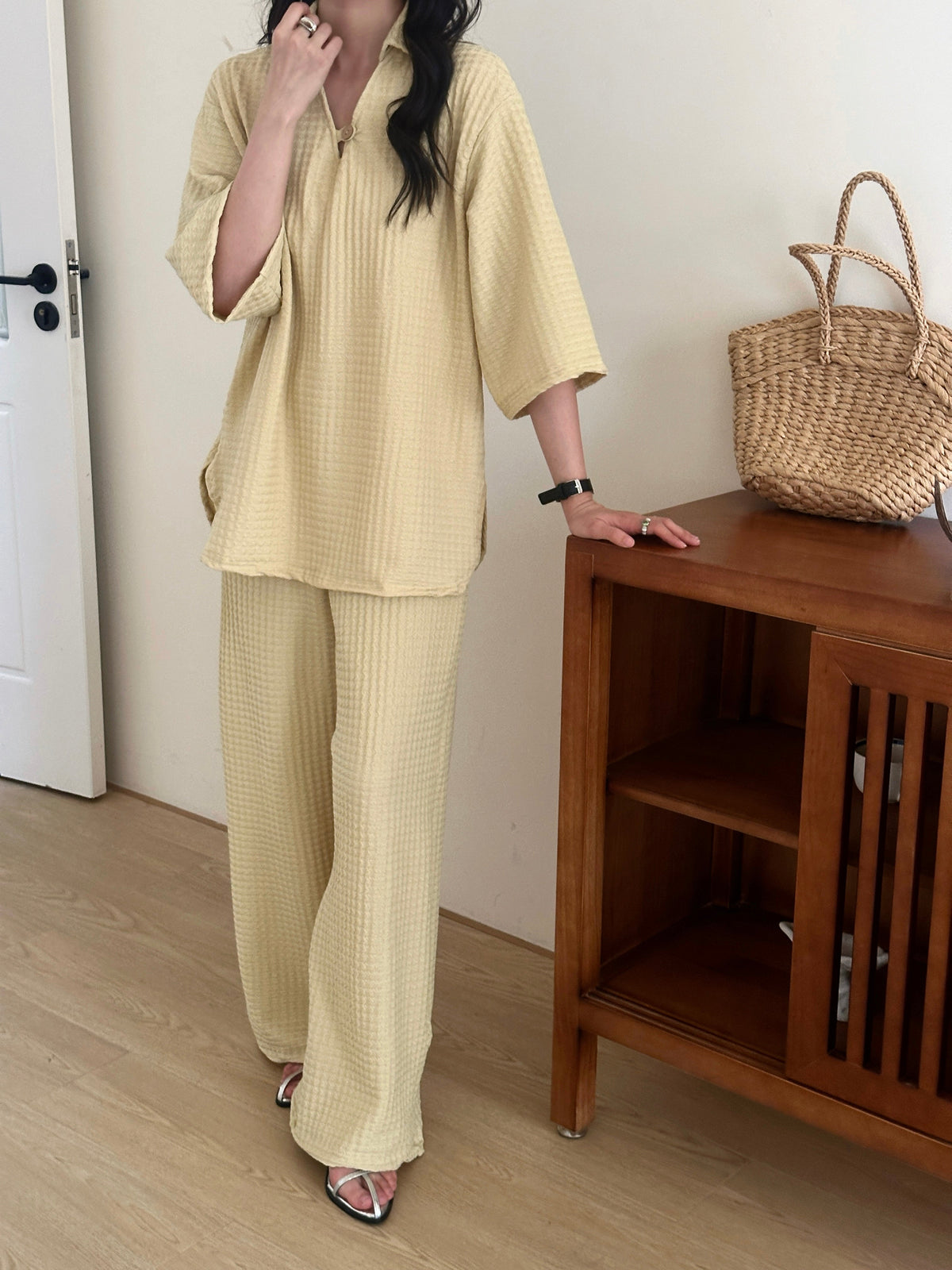 Sara Butter Yellow Textured suit