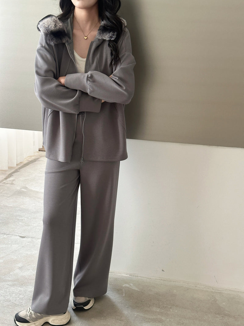 Erin Modal Suit With Faux Rabbit Hoodie