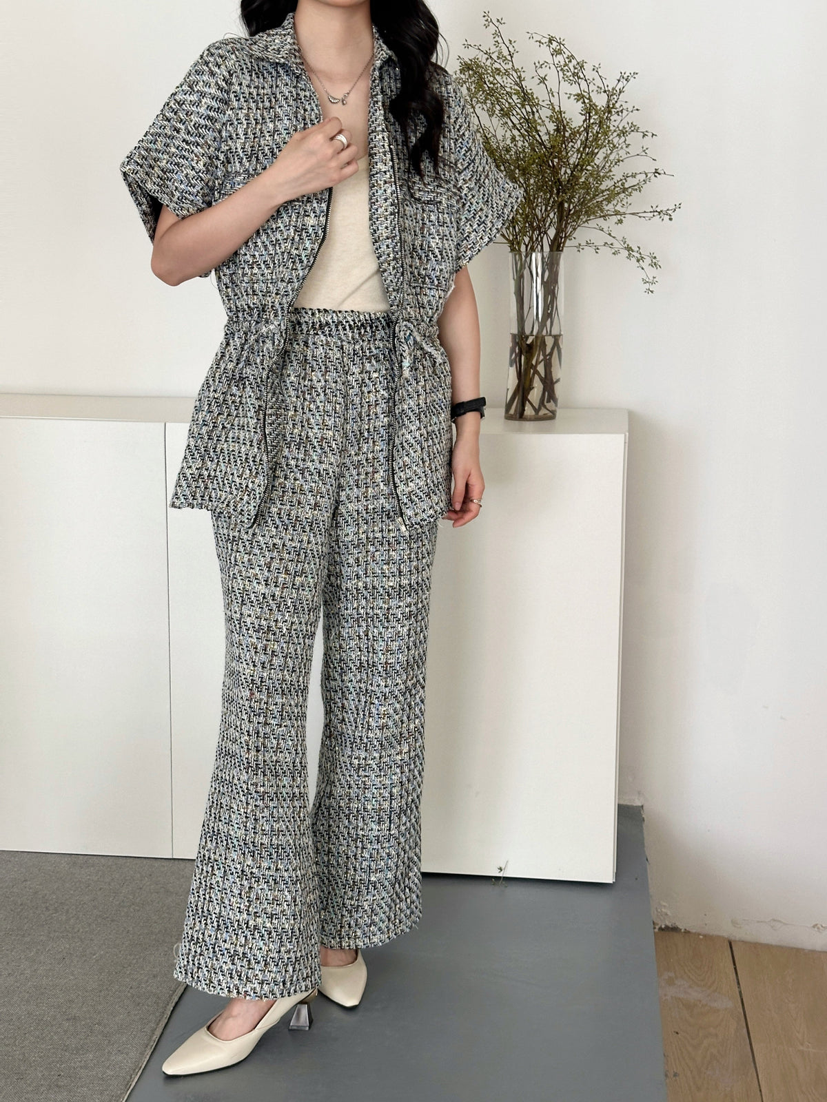 Pera Grey Chequered Knit Suit