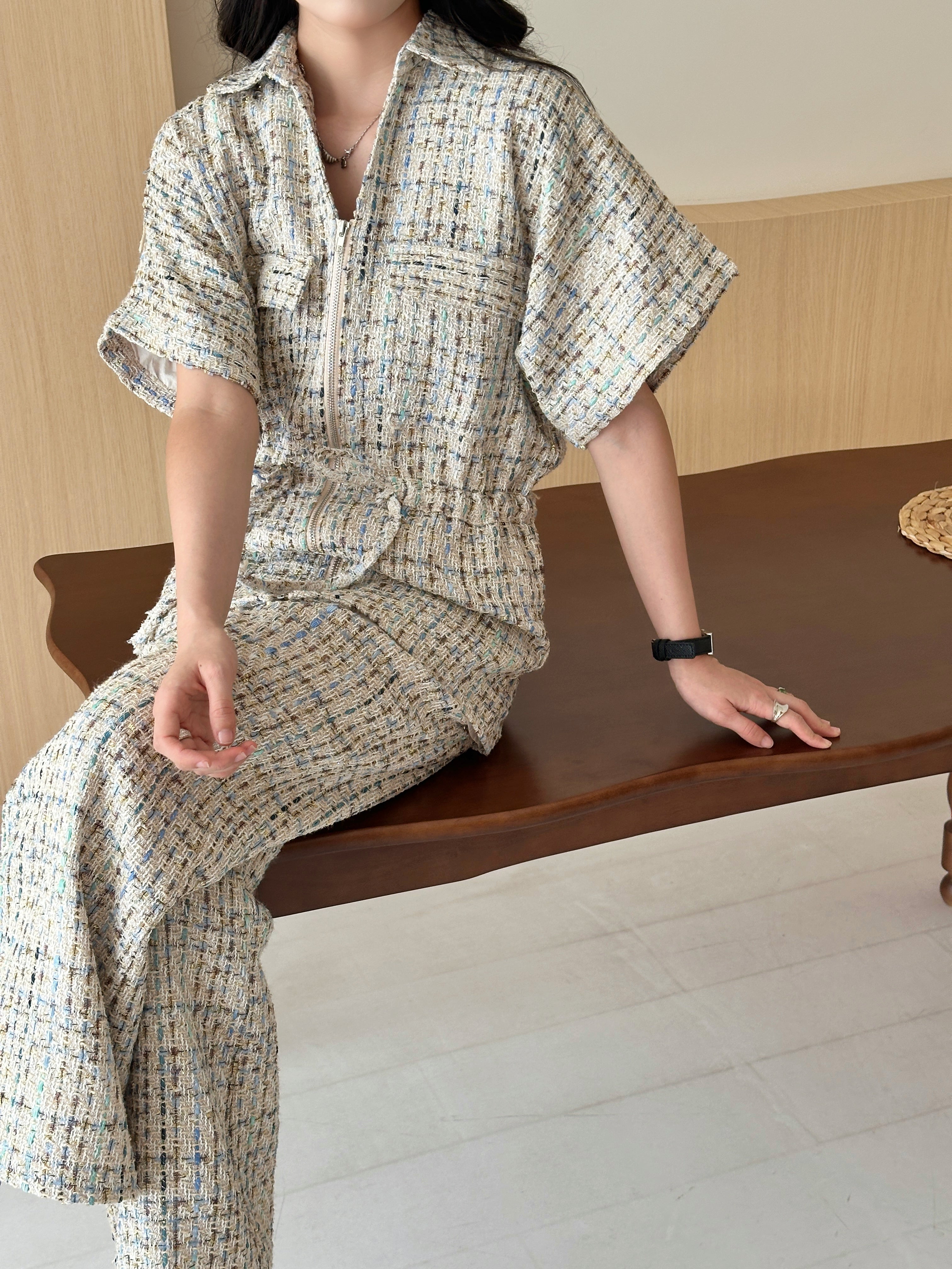 Pera White Chequered Knit Suit