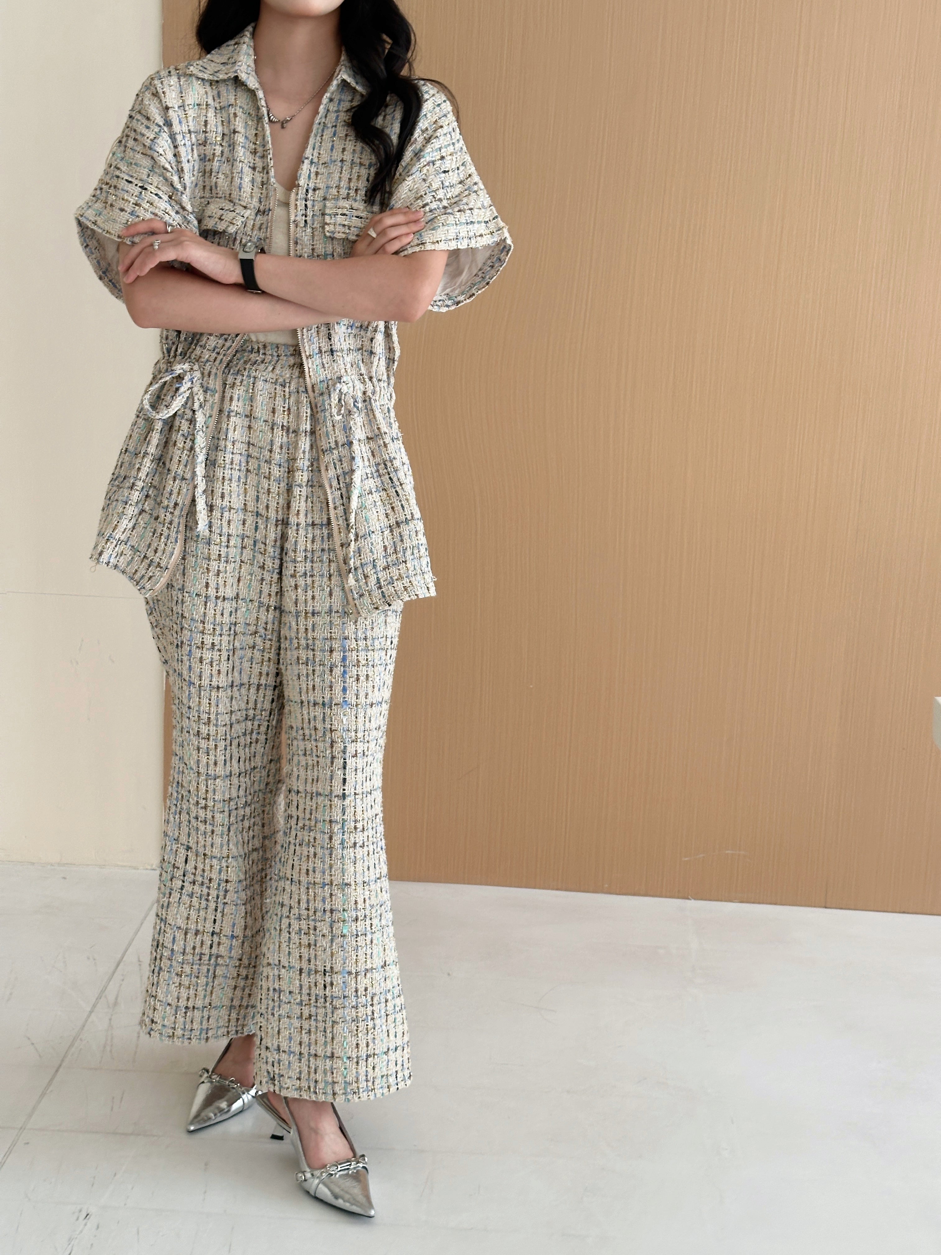 Pera White Chequered Knit Suit