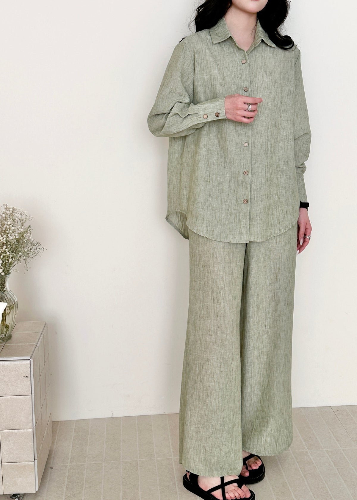 Panama Linen Suit with Buttons Pistachio