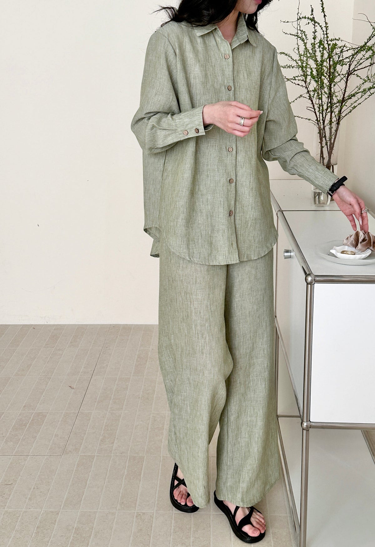Panama Linen Suit with Buttons Pistachio