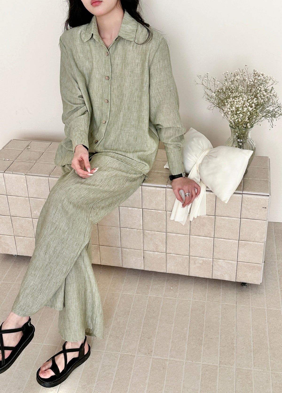 Panama Linen Suit with Buttons Pistachio