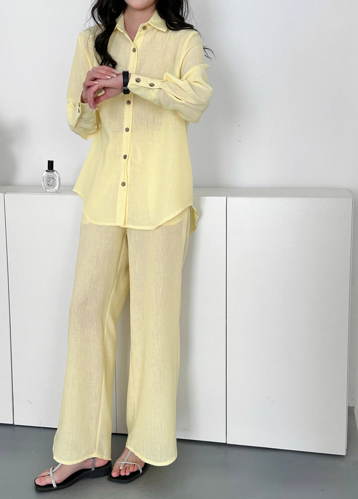 Panama Linen Suit with Button Pale Yellow