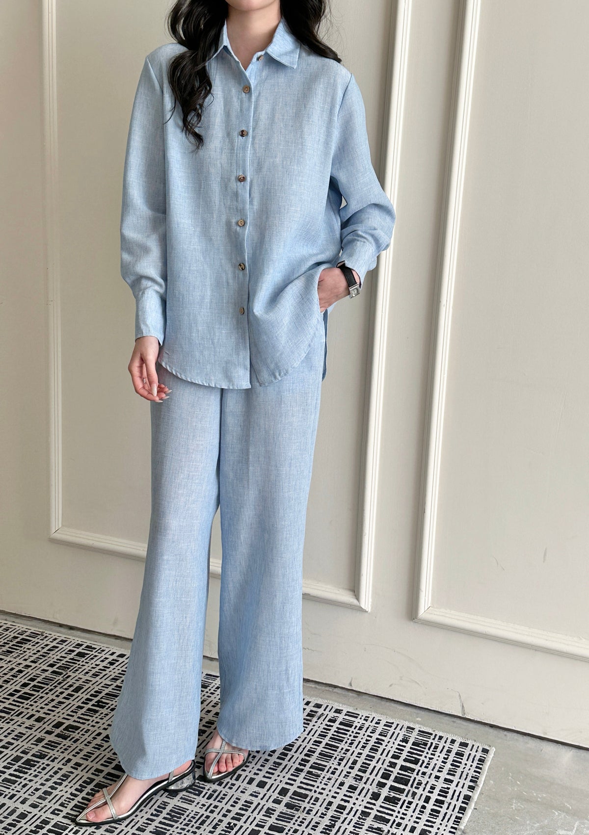 Panama Linen Suit with Buttons Sky blue