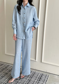 Panama Linen Suit with Buttons Sky blue