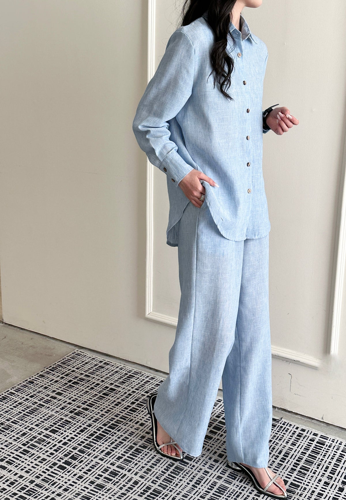 Panama Linen Suit with Buttons Sky blue