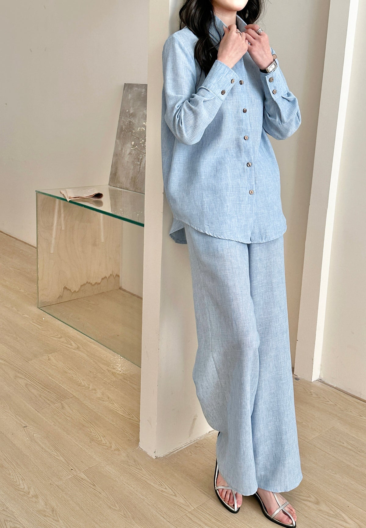 Panama Linen Suit with Buttons Sky blue