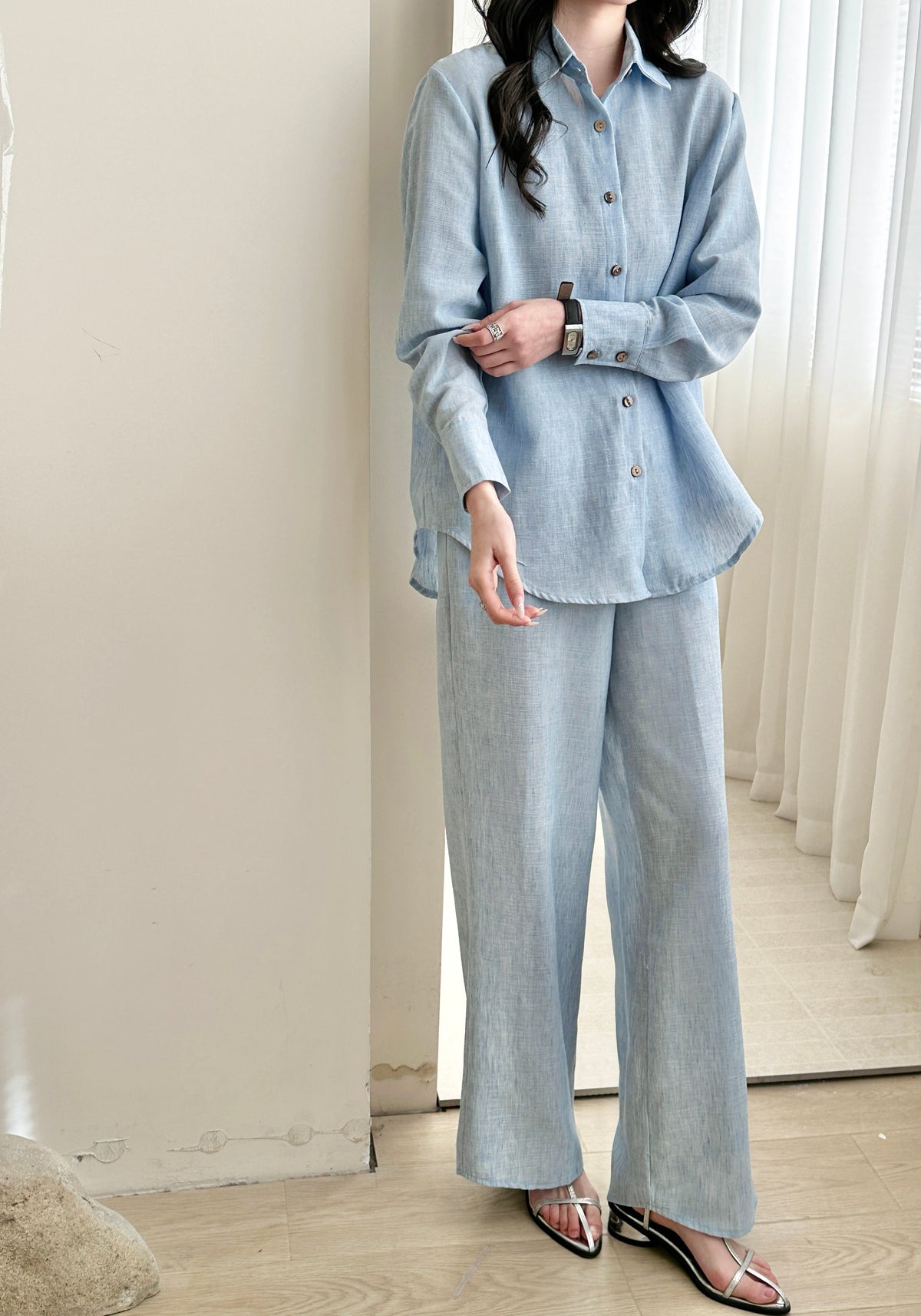 Panama Linen Suit with Buttons Sky blue