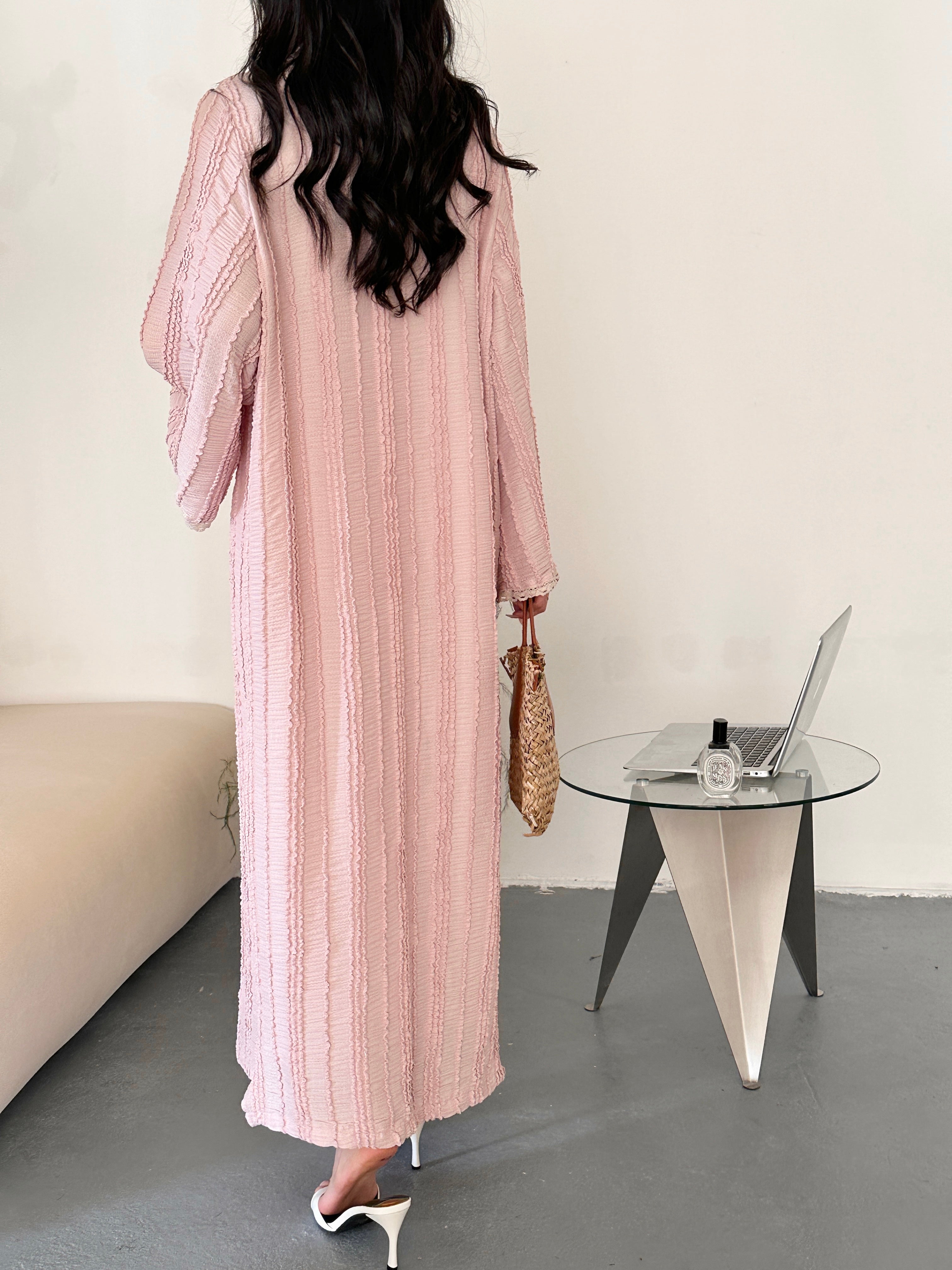 Lana Textured Kaftan Dress Pink